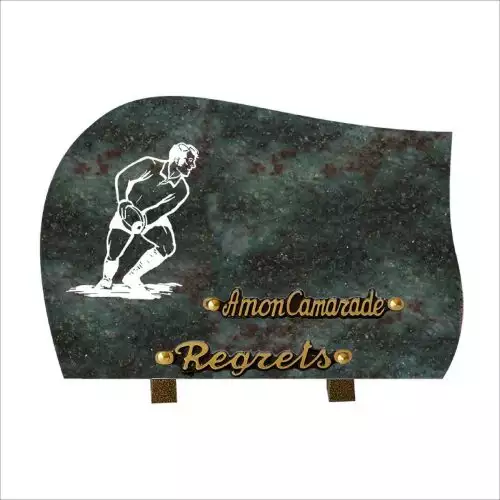 plaque enterrement personnalisé, plaques mortuaires personnalisées, plaque funeraire avec ballon de foot