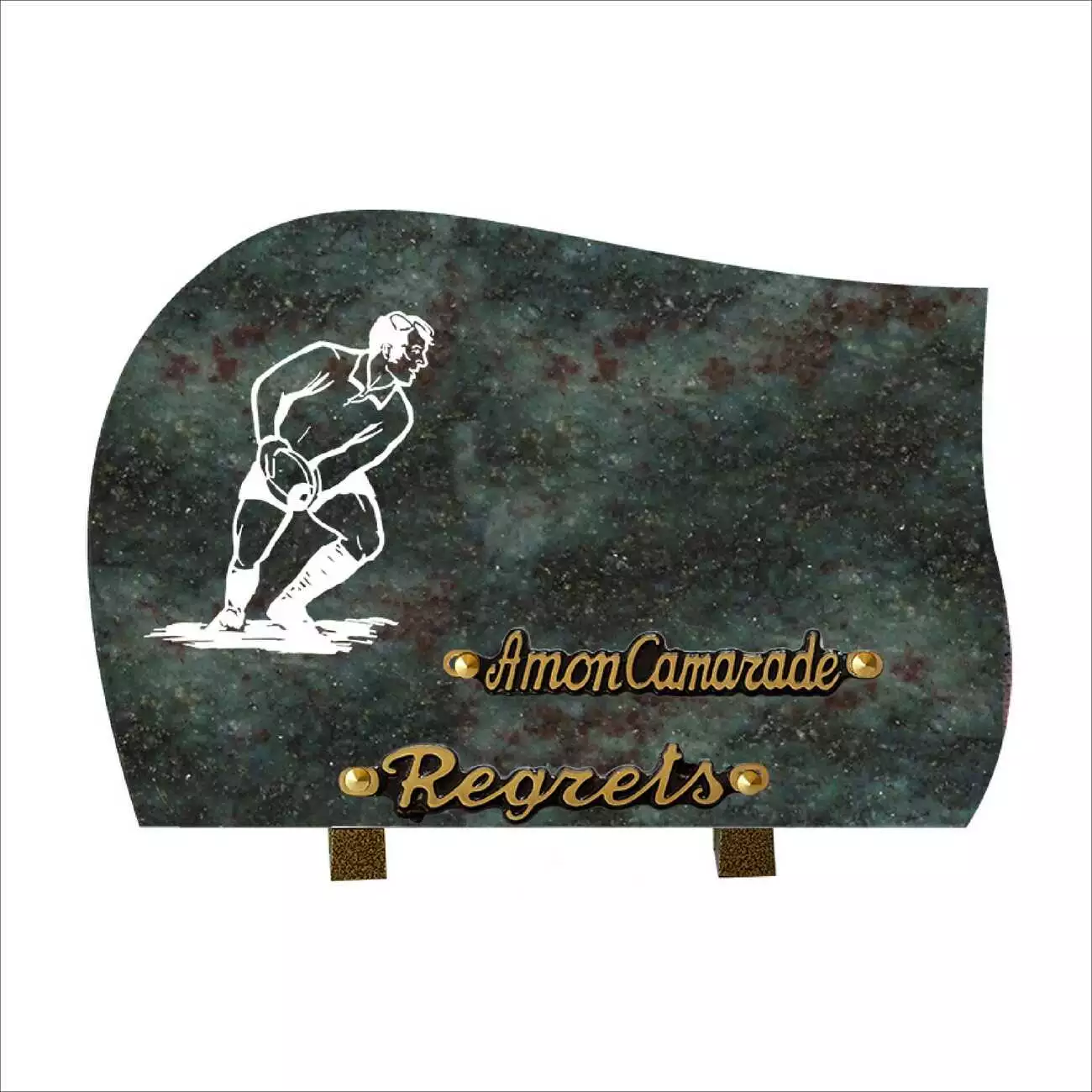 plaque enterrement personnalisé, plaques mortuaires personnalisées, plaque funeraire avec ballon de foot