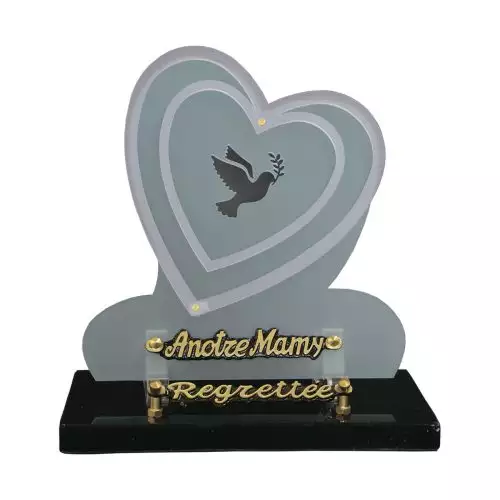 coeur funeraire a graver, plaque tombale coeur, plaque funéraire plexi coeur