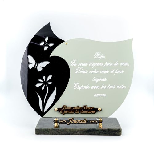 plaque funéraire papillons et fleur