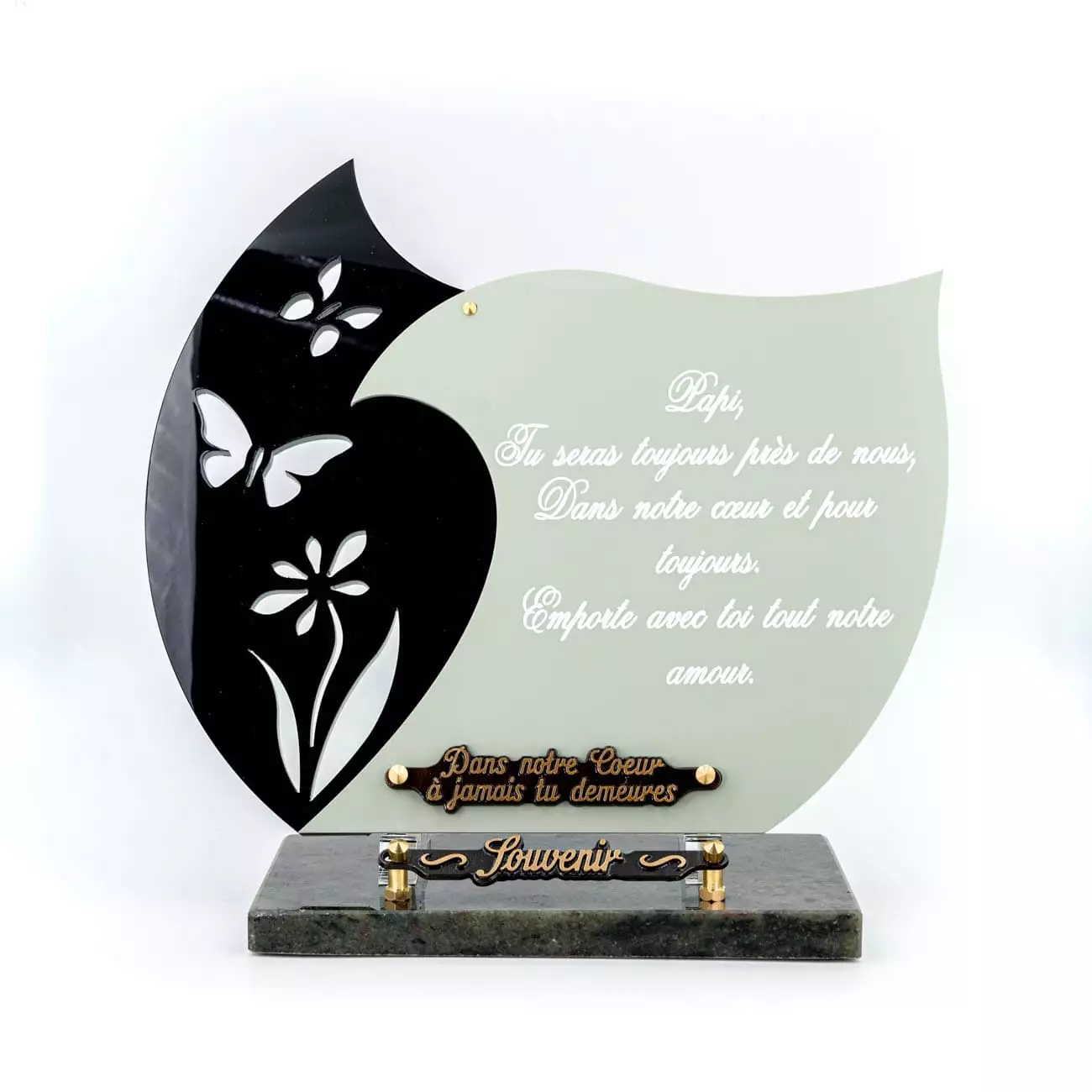 plaque funéraire papillons et fleur