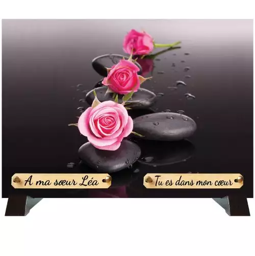 Plaque funéraire "Galets et Fleurs"