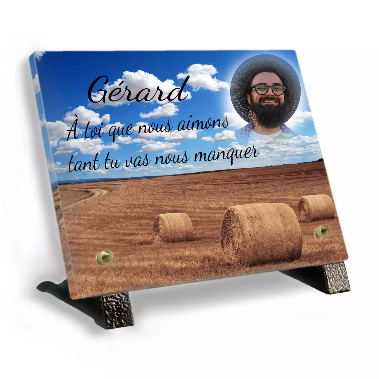 Plaque funéraire personnalisée avec photo support pieds