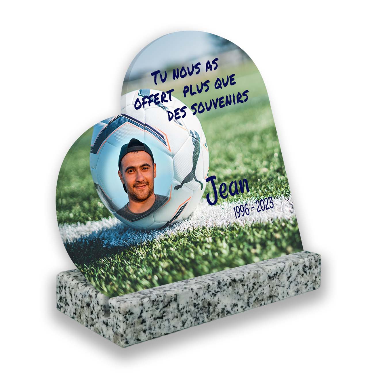 plaque funéraire personnalisée blanc avec photo