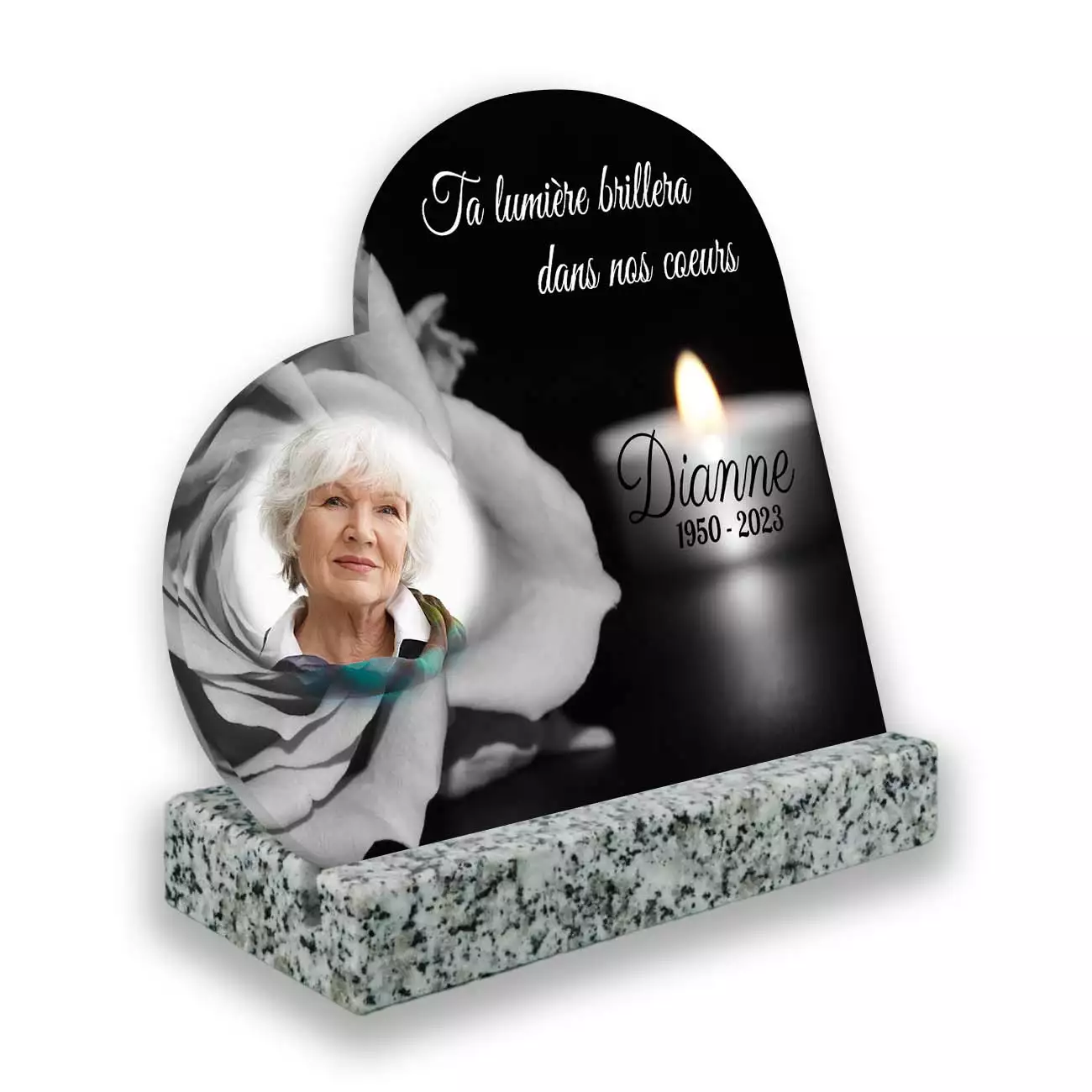 plaque funéraire personnalisée blanc avec photo
