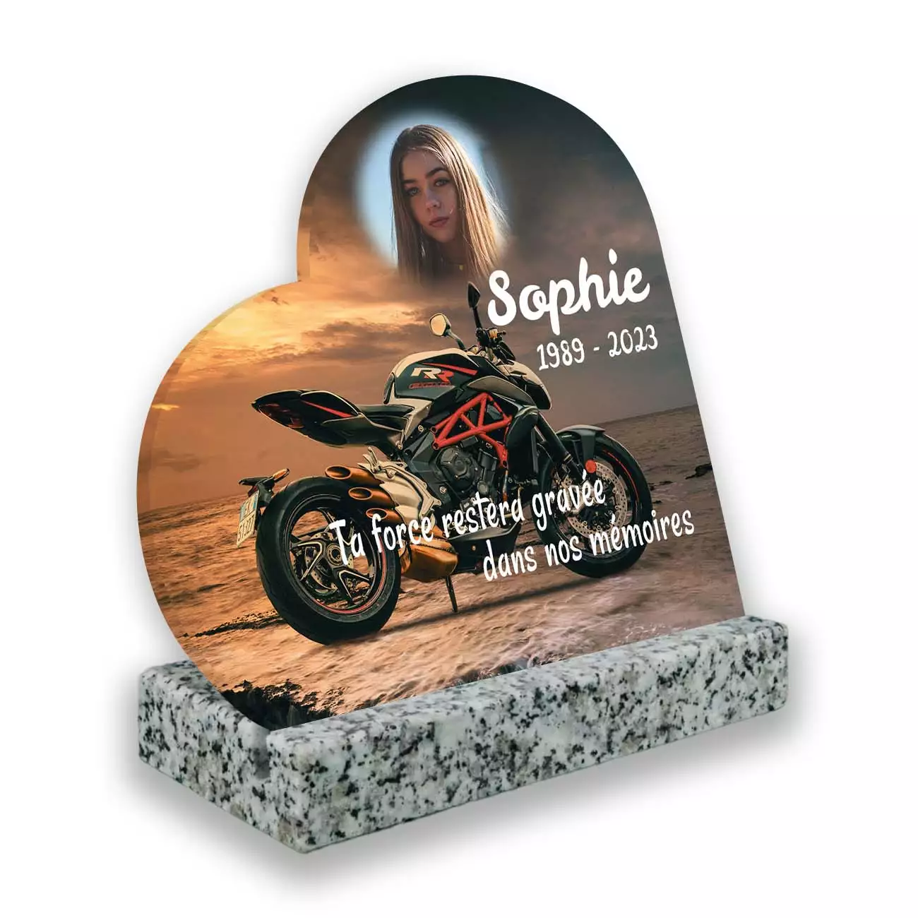 Plaque funéraire personnalisée blanc côté