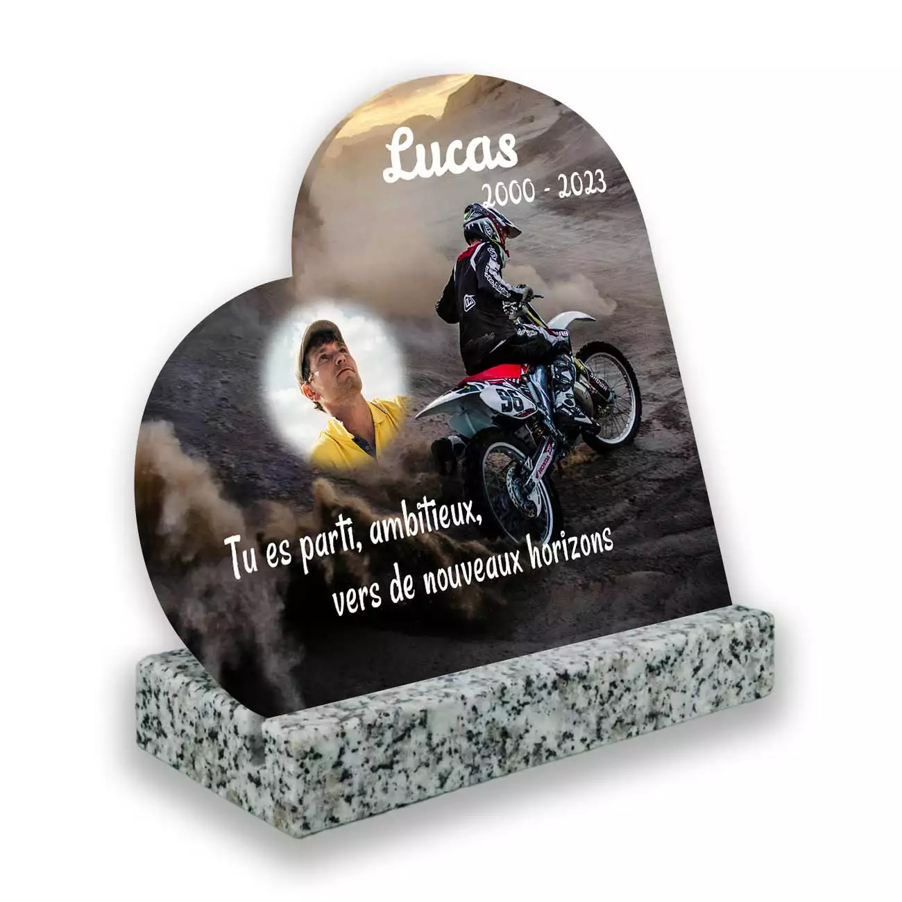 Plaque funéraire personnalisée blanc côté