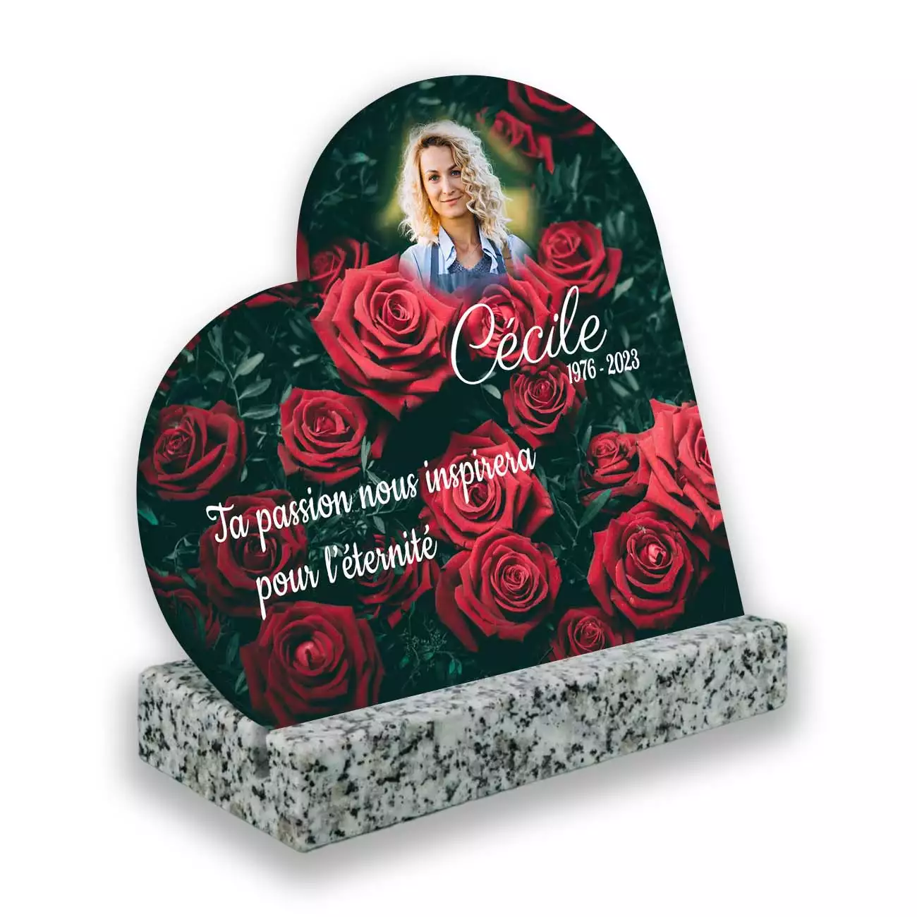plaque funéraire personnalisée blanc avec photo
