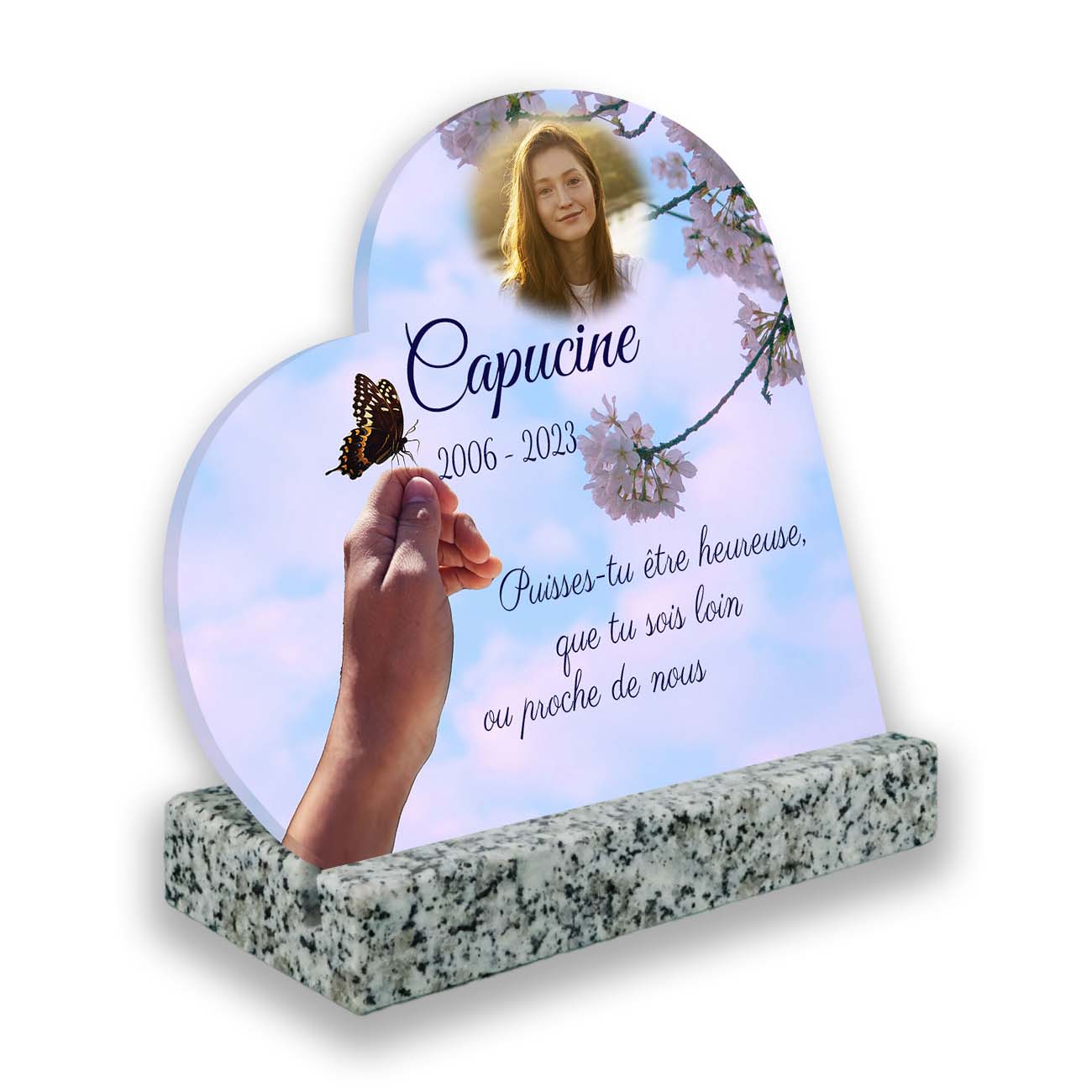 Plaque funéraire personnalisée blanc côté