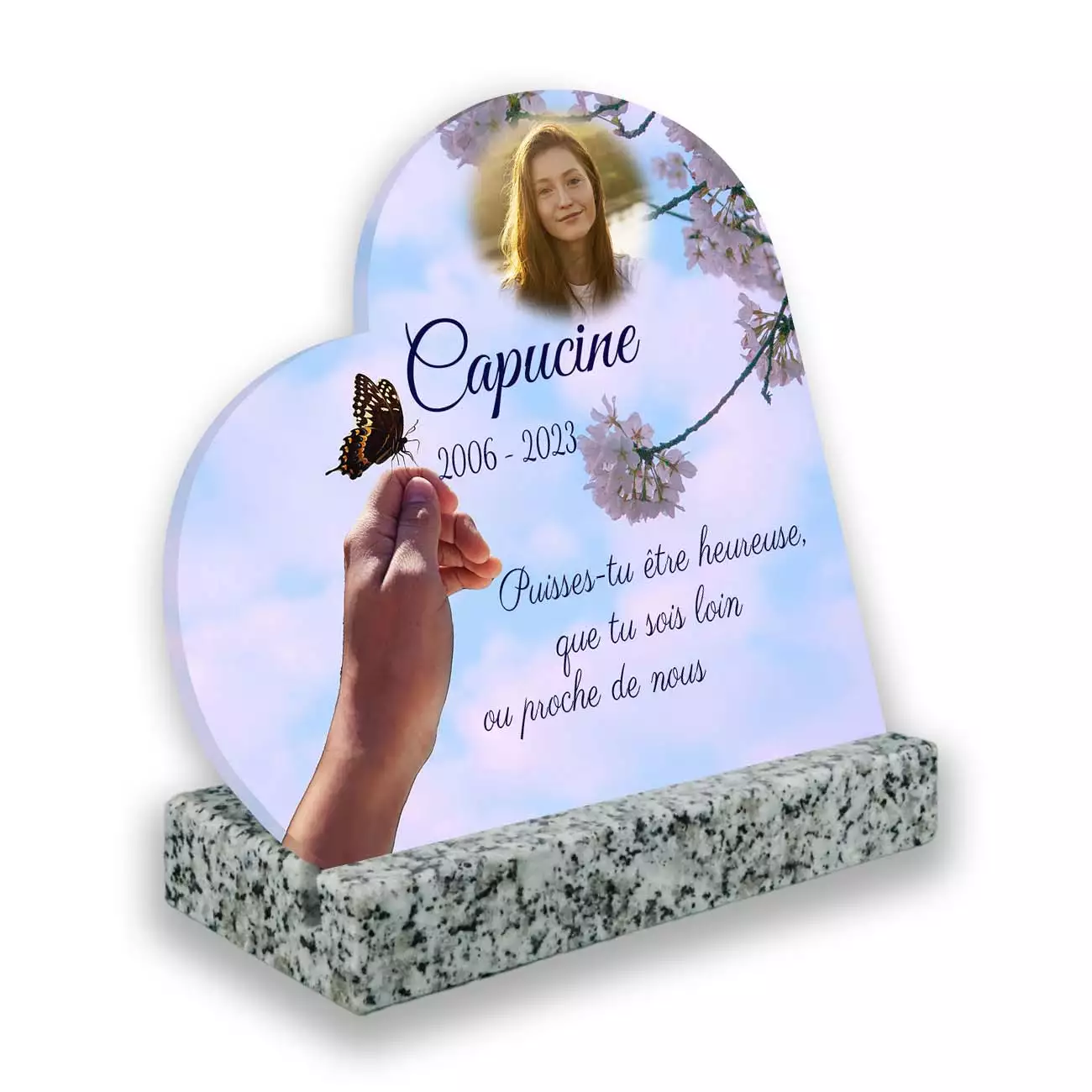 Plaque funéraire personnalisée blanc côté