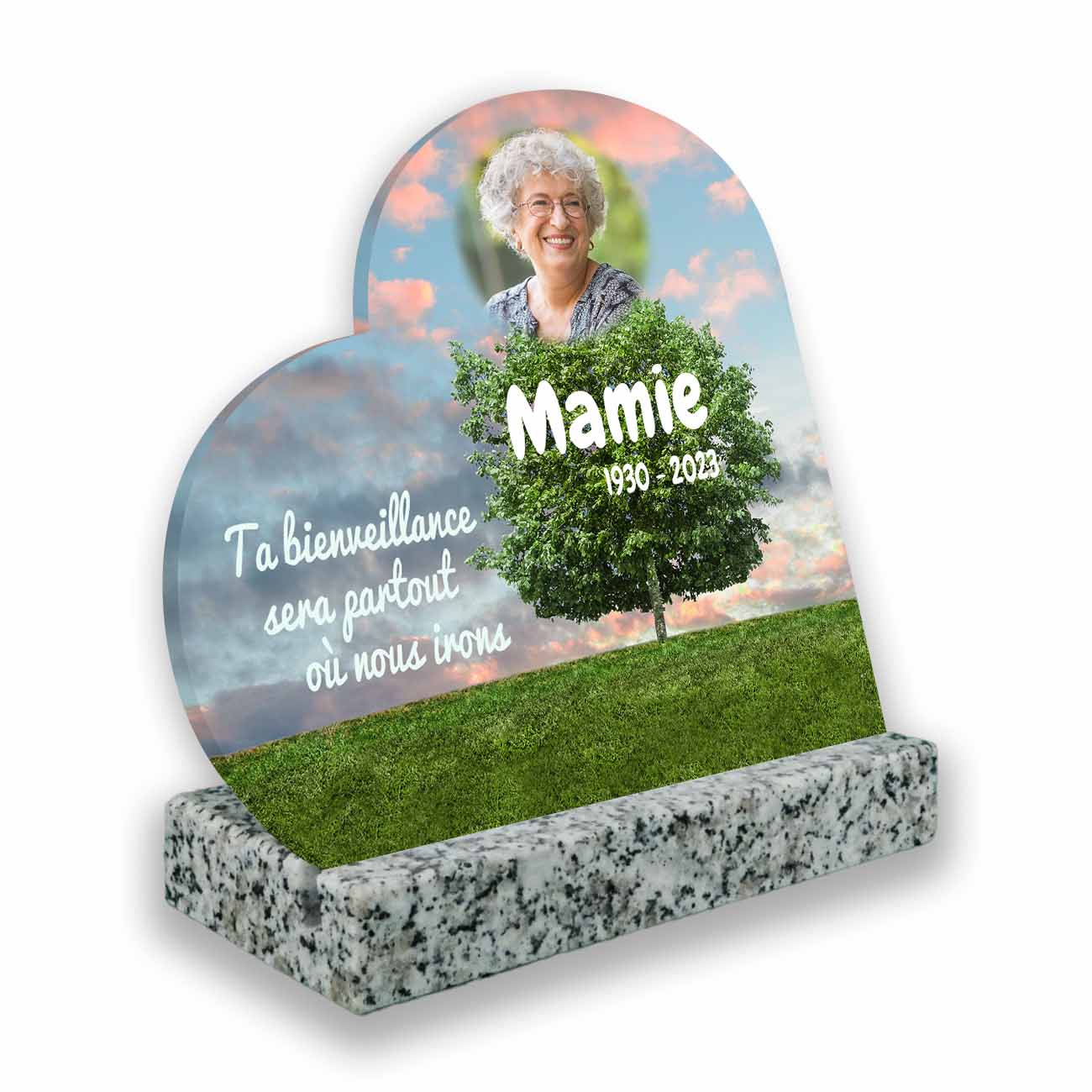 plaque funéraire personnalisée blanc avec photo