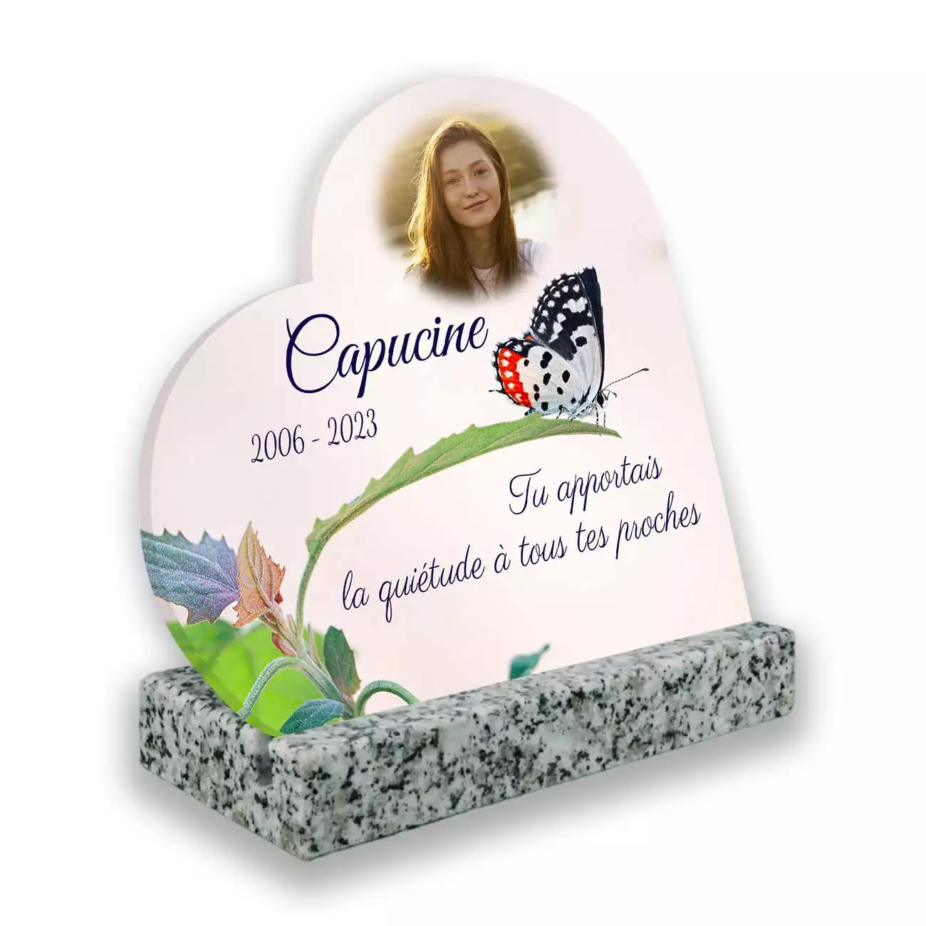 Plaque funéraire personnalisée blanc côté