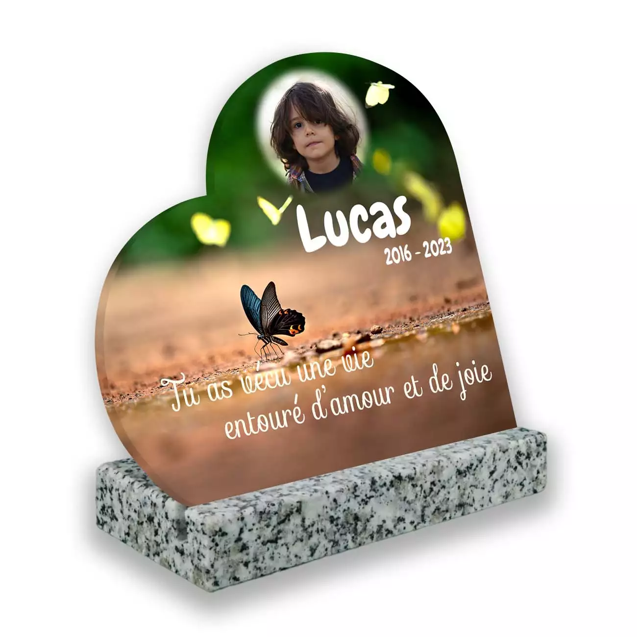 Plaque funéraire personnalisée blanc-côté