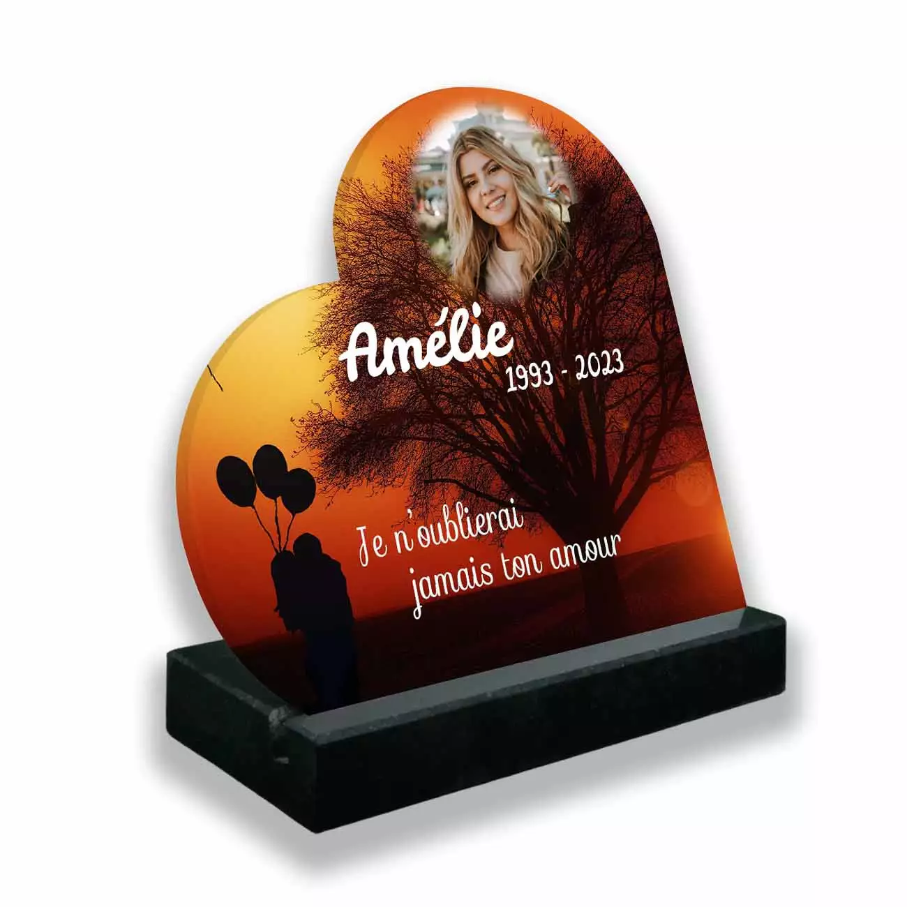 plaque funéraire personnalisée noir avec photo