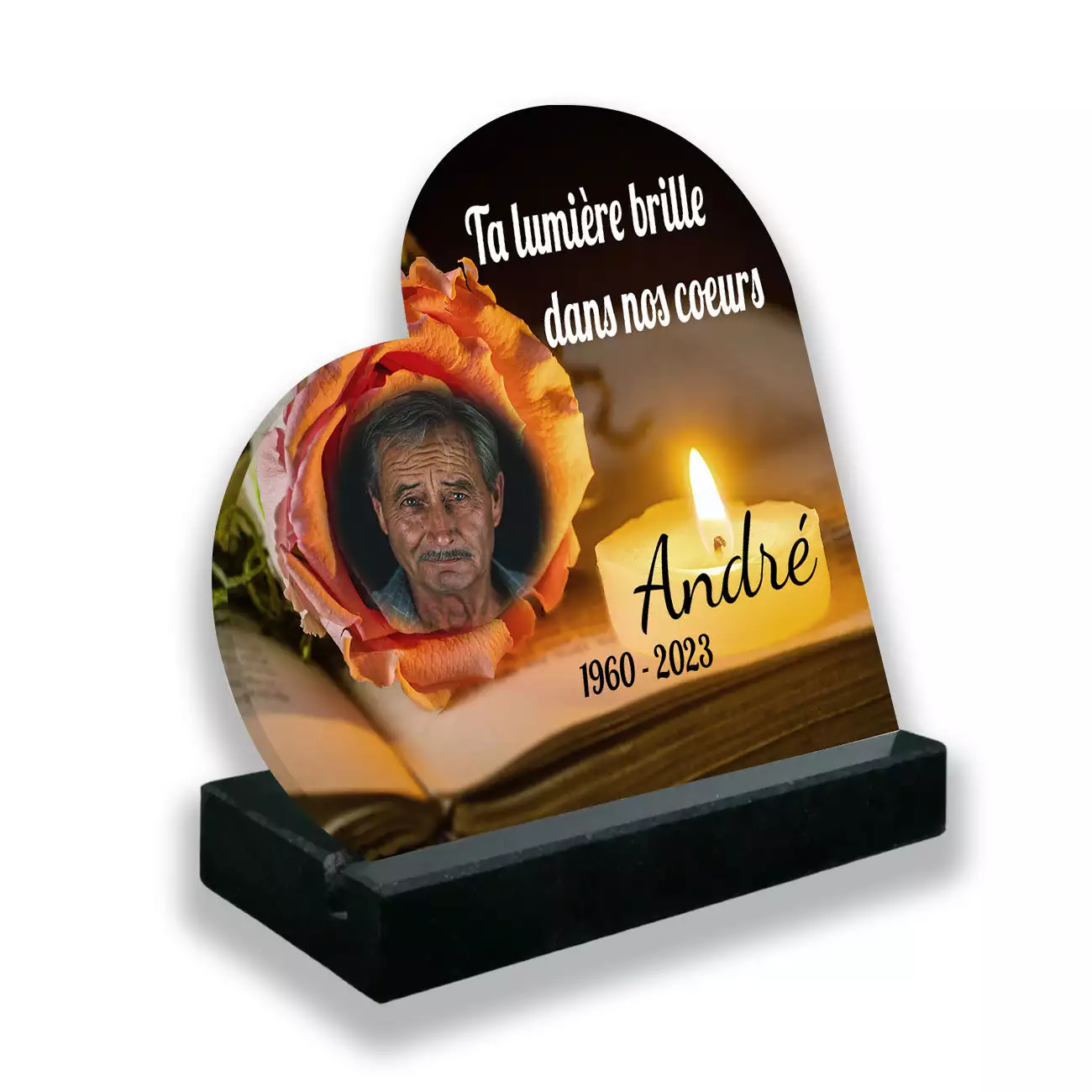 plaque funéraire personnalisée noir avec photo