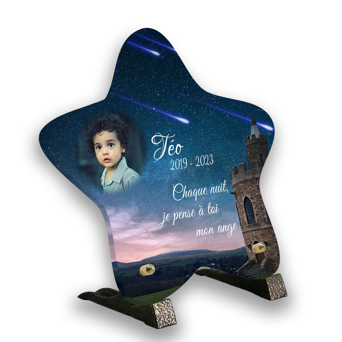 plaque funéraire personnalisée pieds avec photo