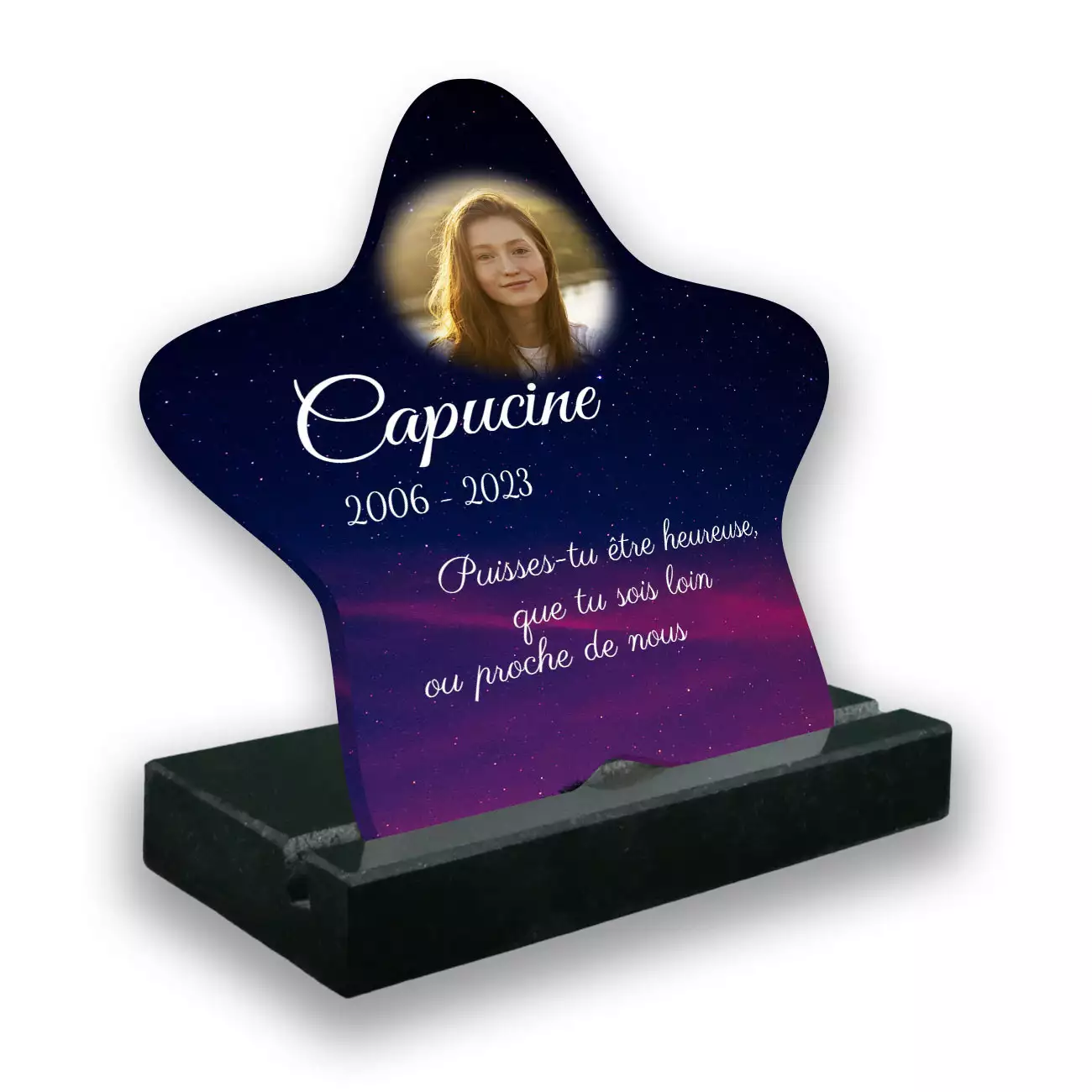 plaque funéraire personnalisée noir avec photo