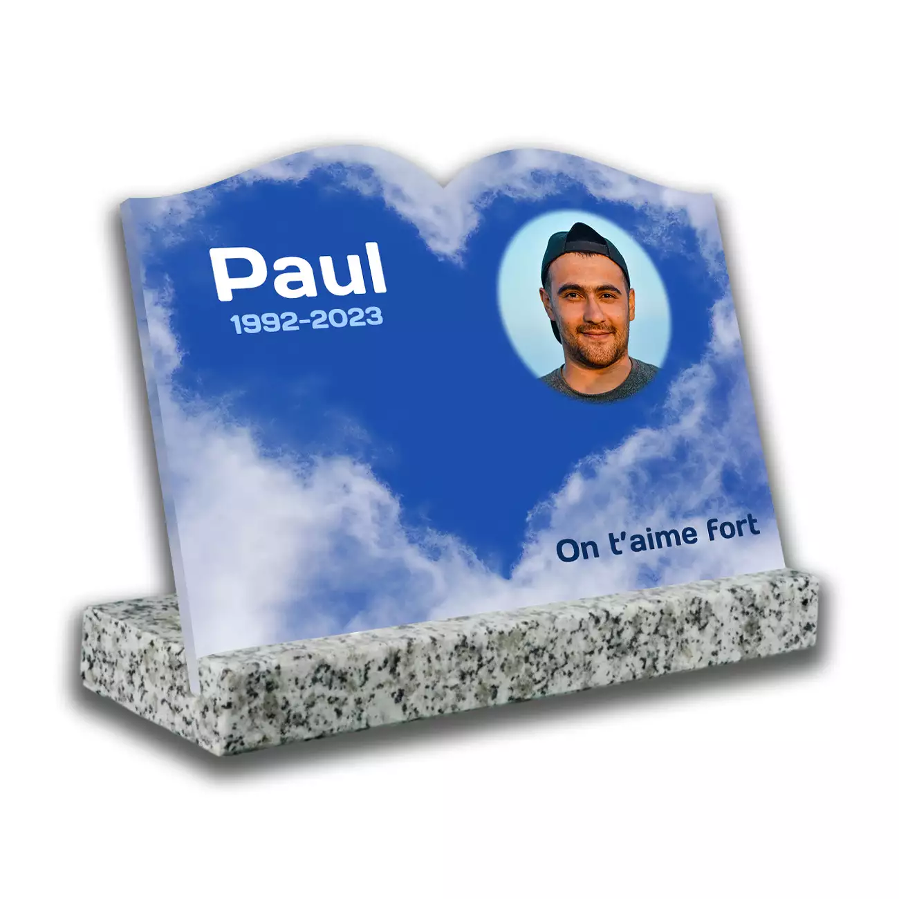 plaque funéraire personnalisée blanc avec photo