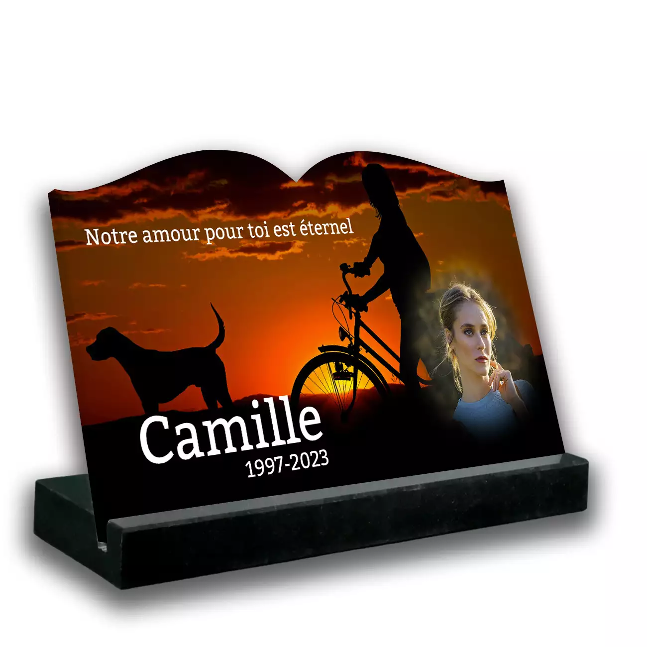 plaque funéraire personnalisée noir avec photo