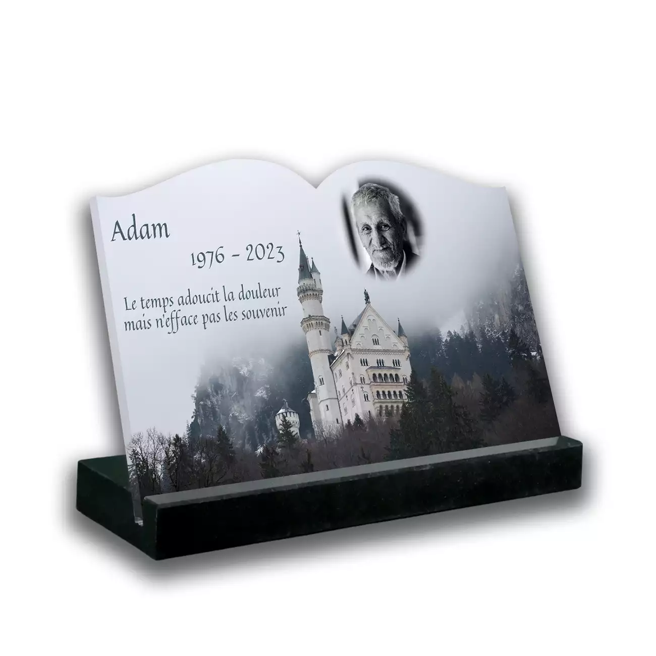 plaque funéraire personnalisable noir côté textes photo
