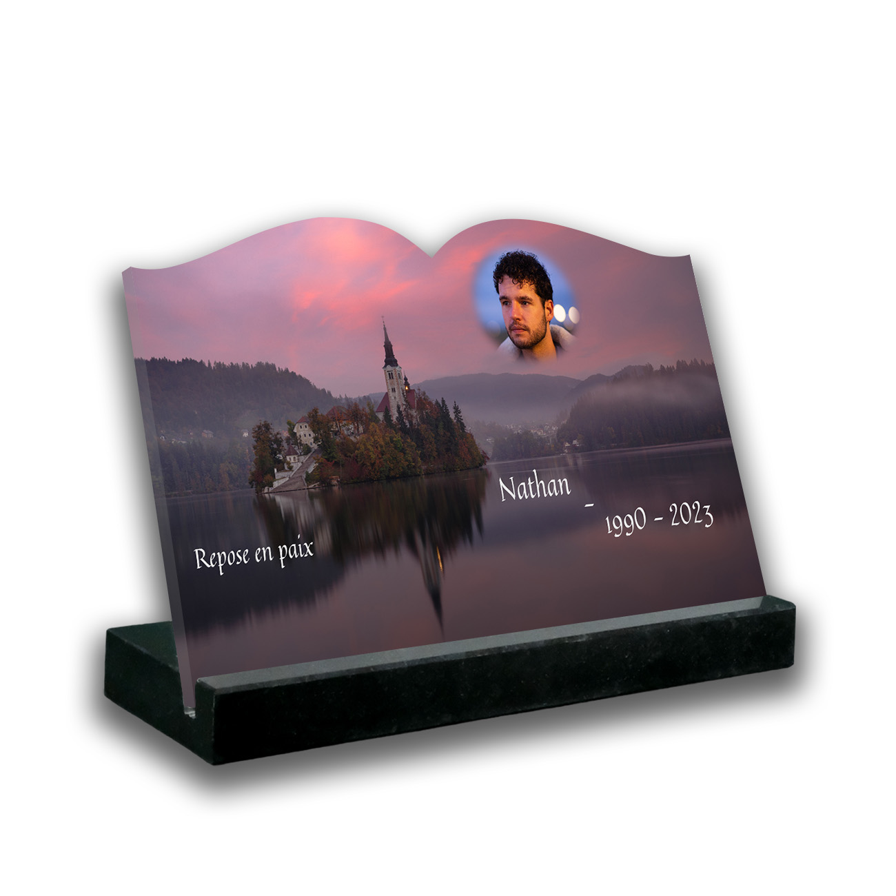 plaque funéraire personnalisable noir cote texte + photo