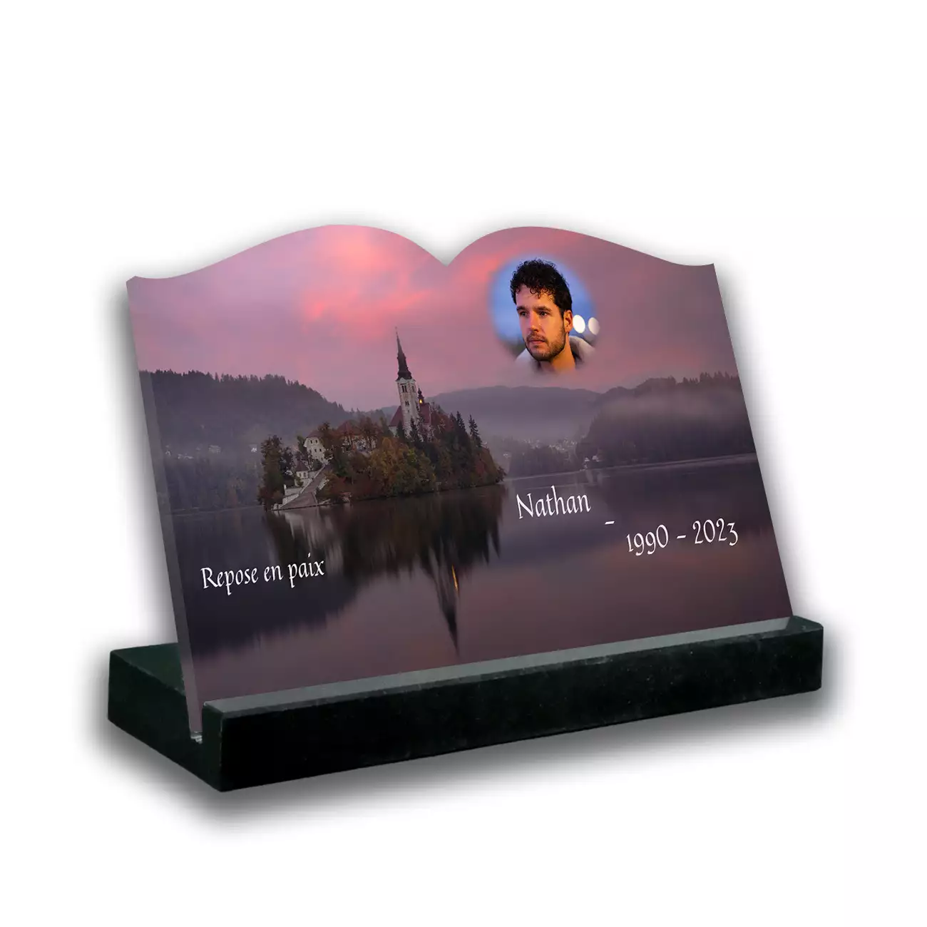 plaque funéraire personnalisable noir cote texte + photo