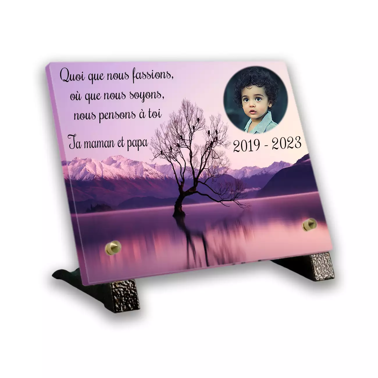 plaque funéraire personnalisée pieds avec photo