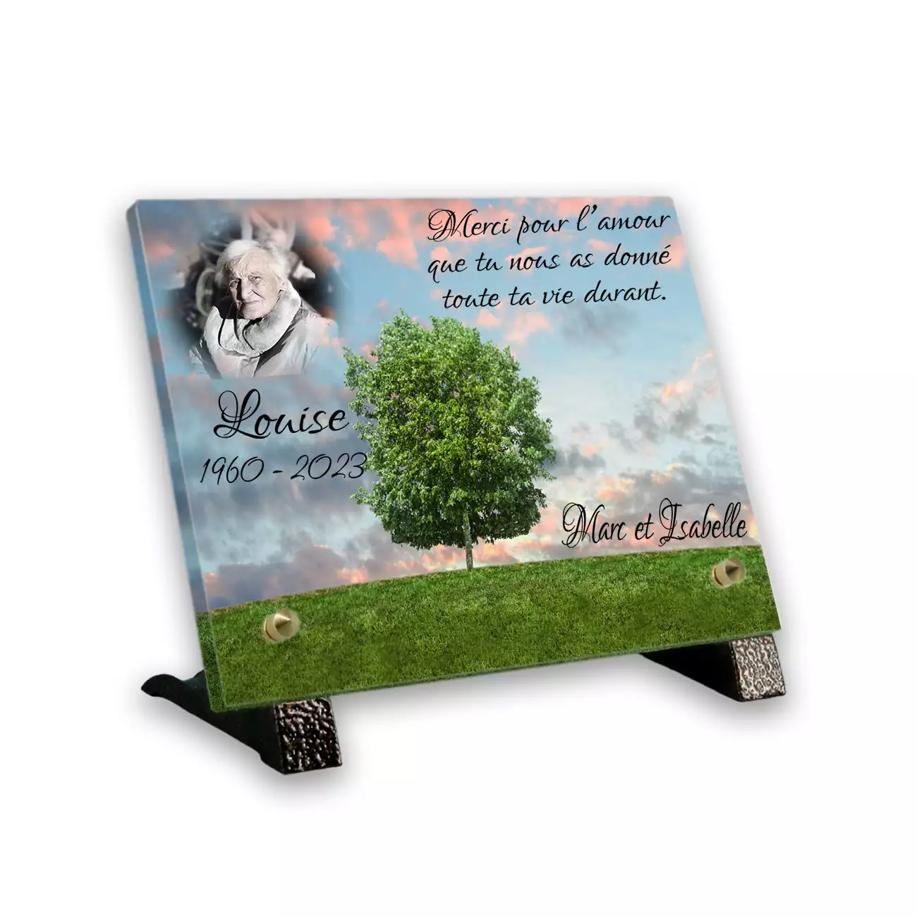 plaque funéraire personnalisée pieds avec photo