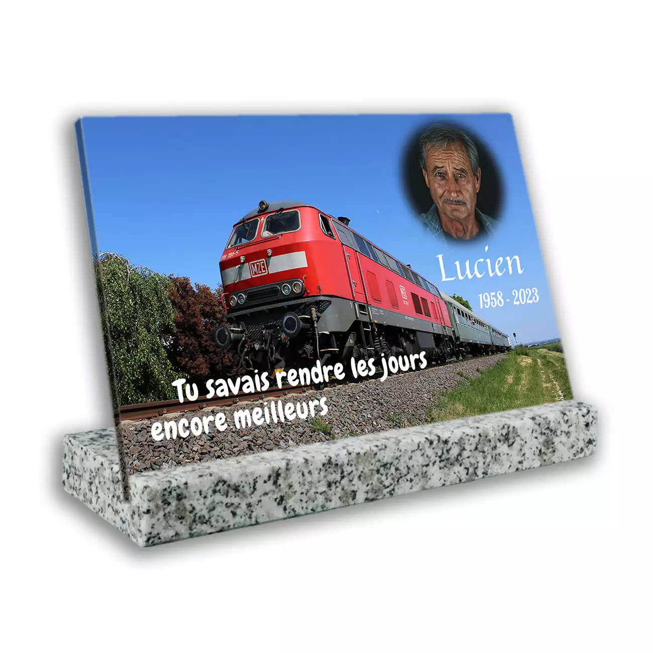 plaque funéraire personnalisée blanc avec photo