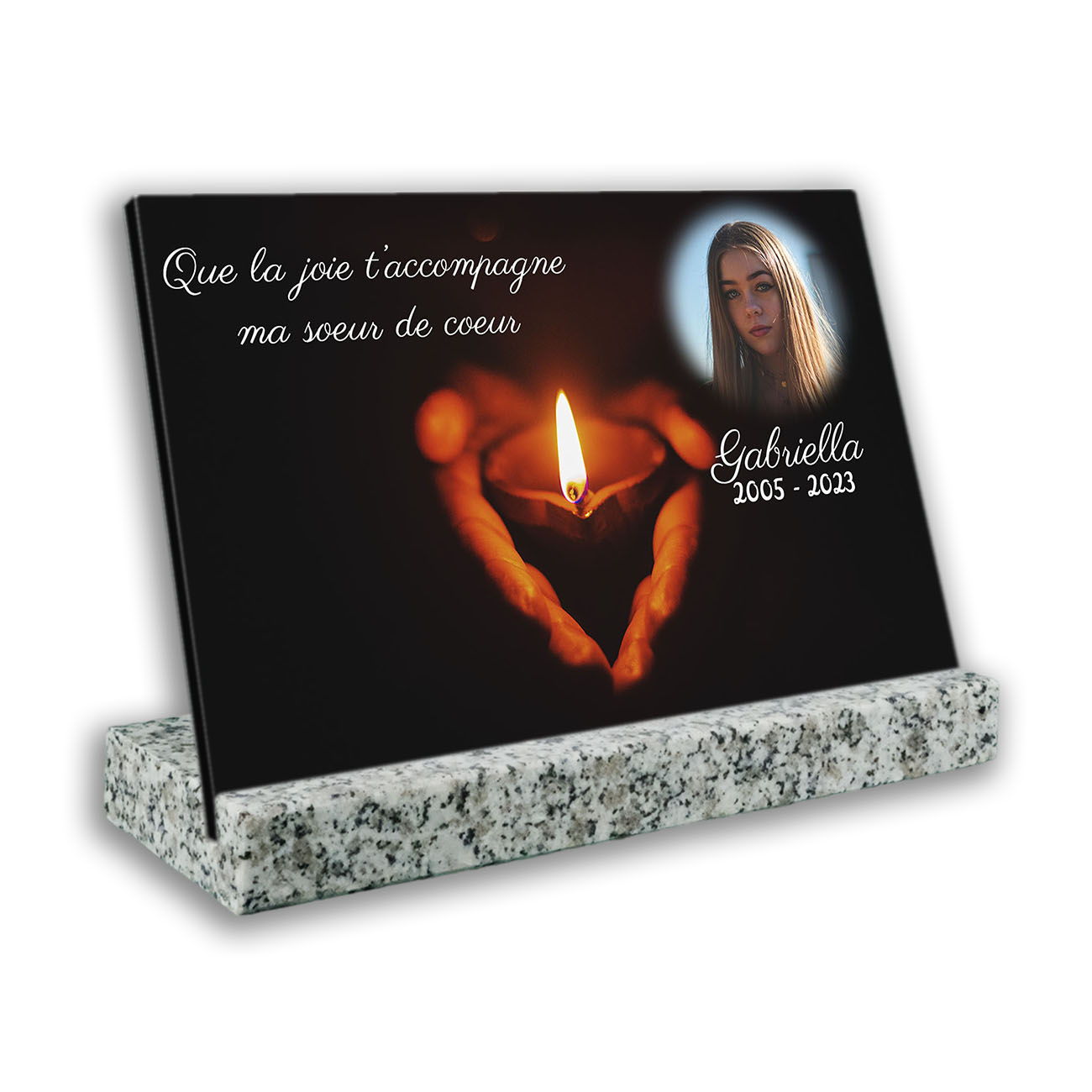plaque funéraire personnalisée blanc avec photo