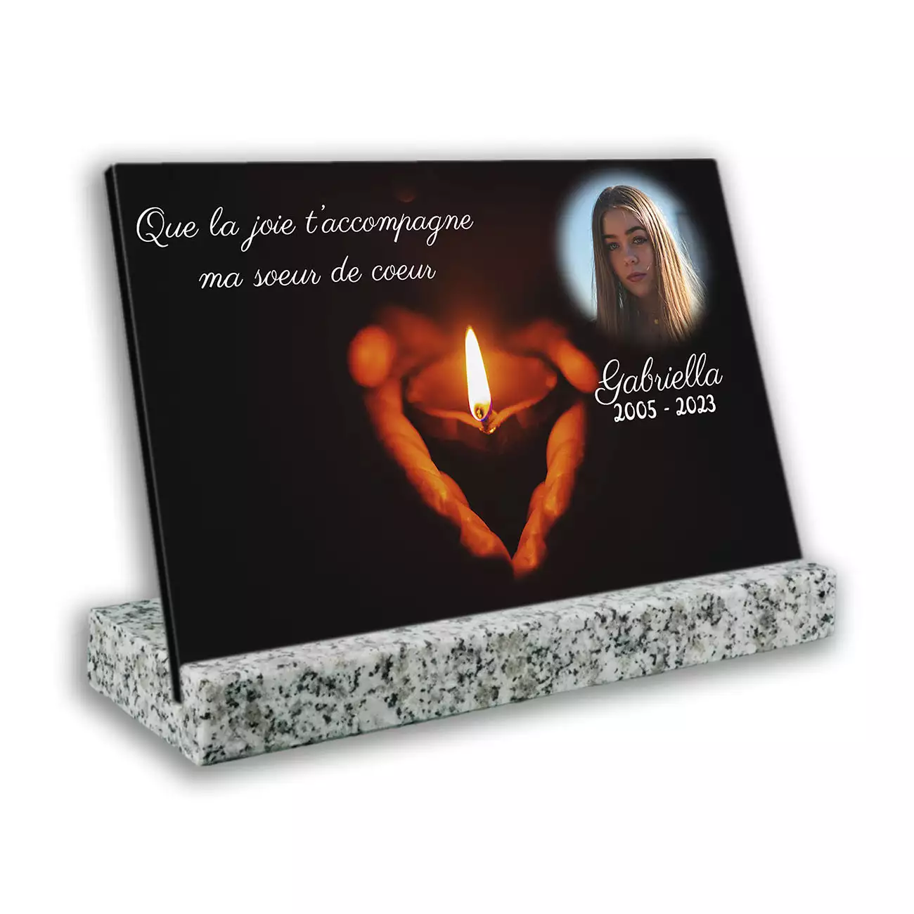 plaque funéraire personnalisée blanc avec photo