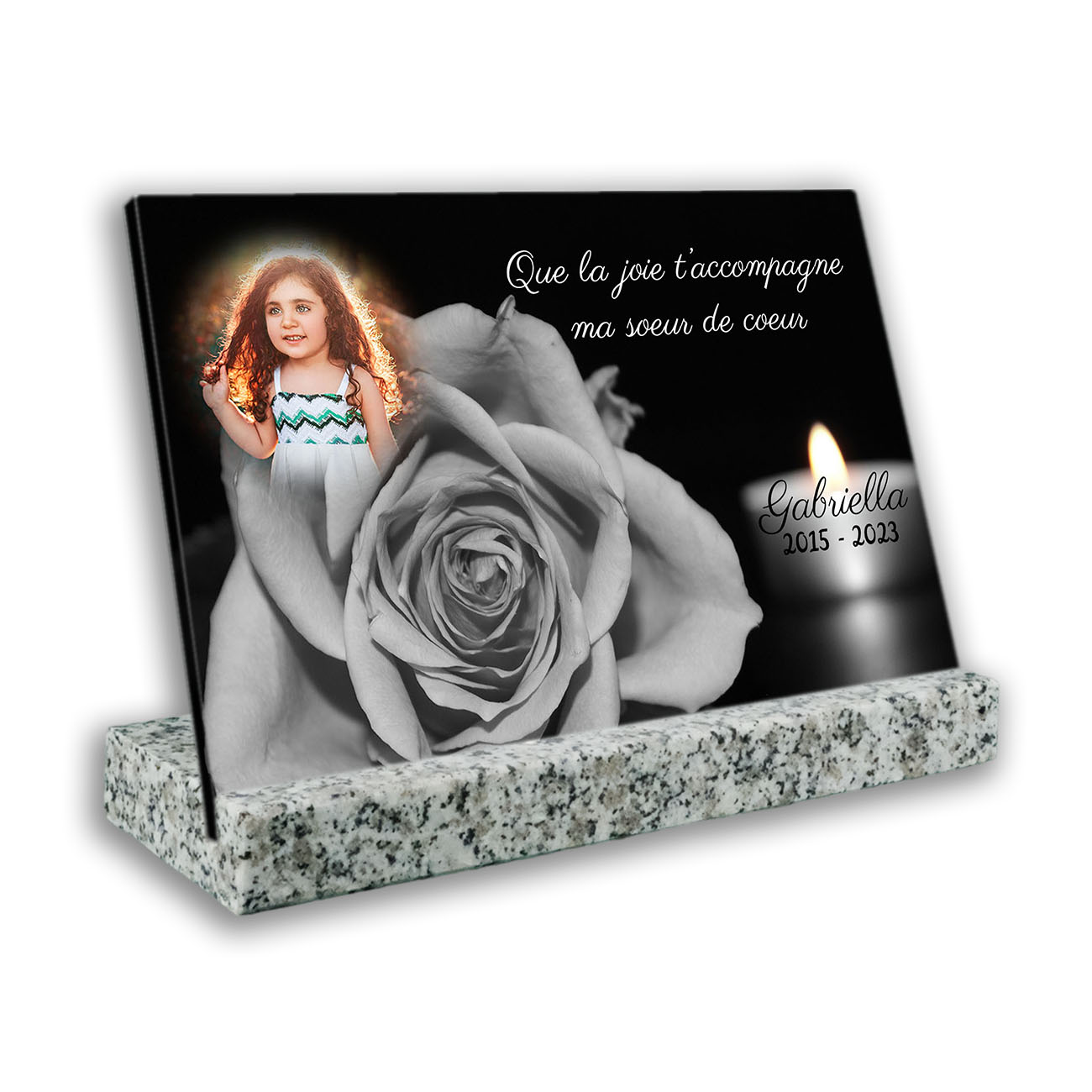 plaque funéraire personnalisée blanc avec photo