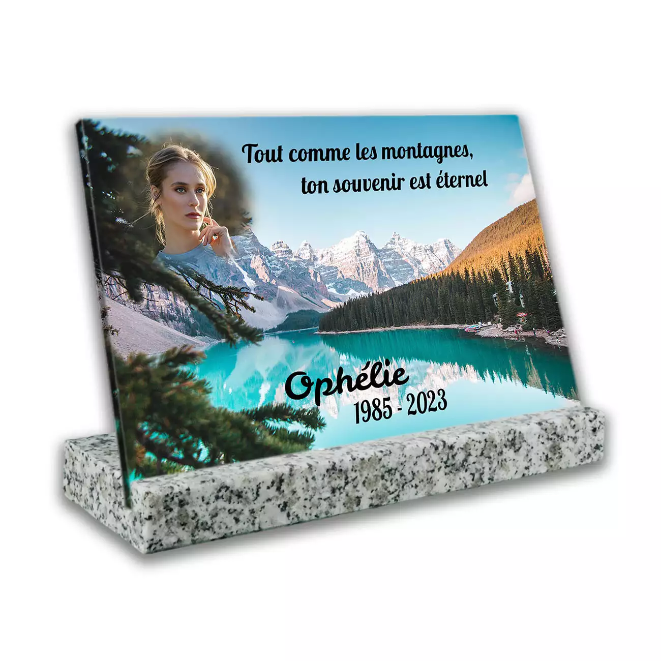 plaque funéraire personnalisée blanc avec photo