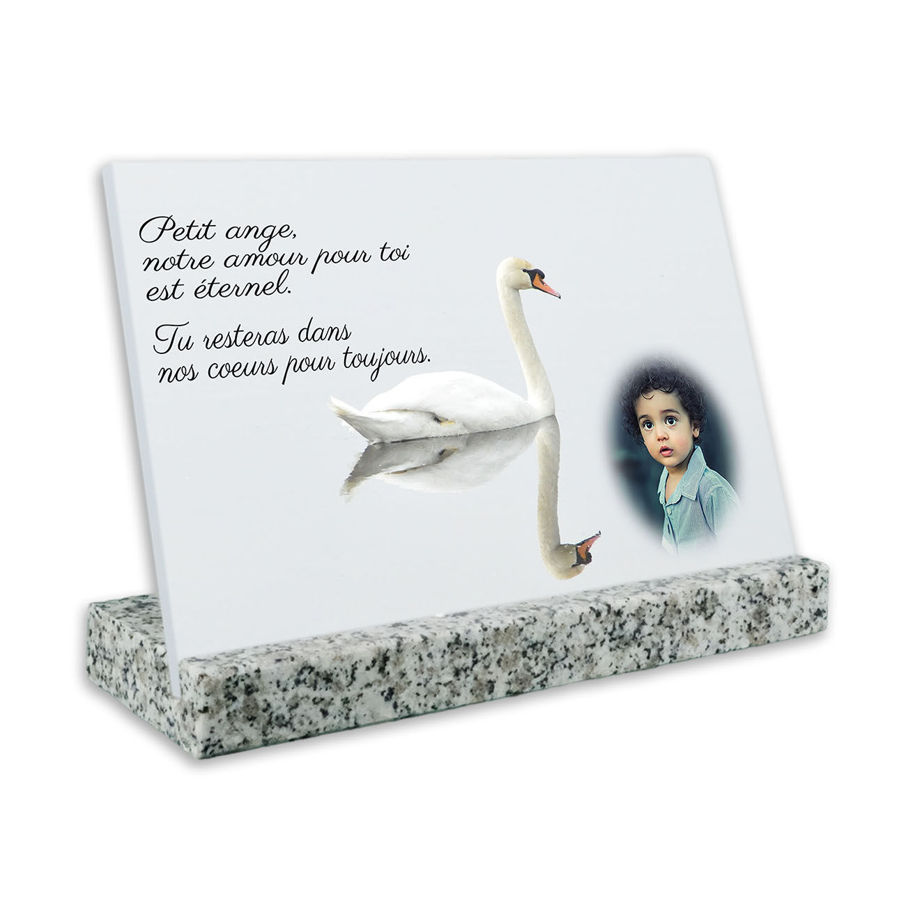 plaque funéraire avec photo personnalisée granit blanc côté
