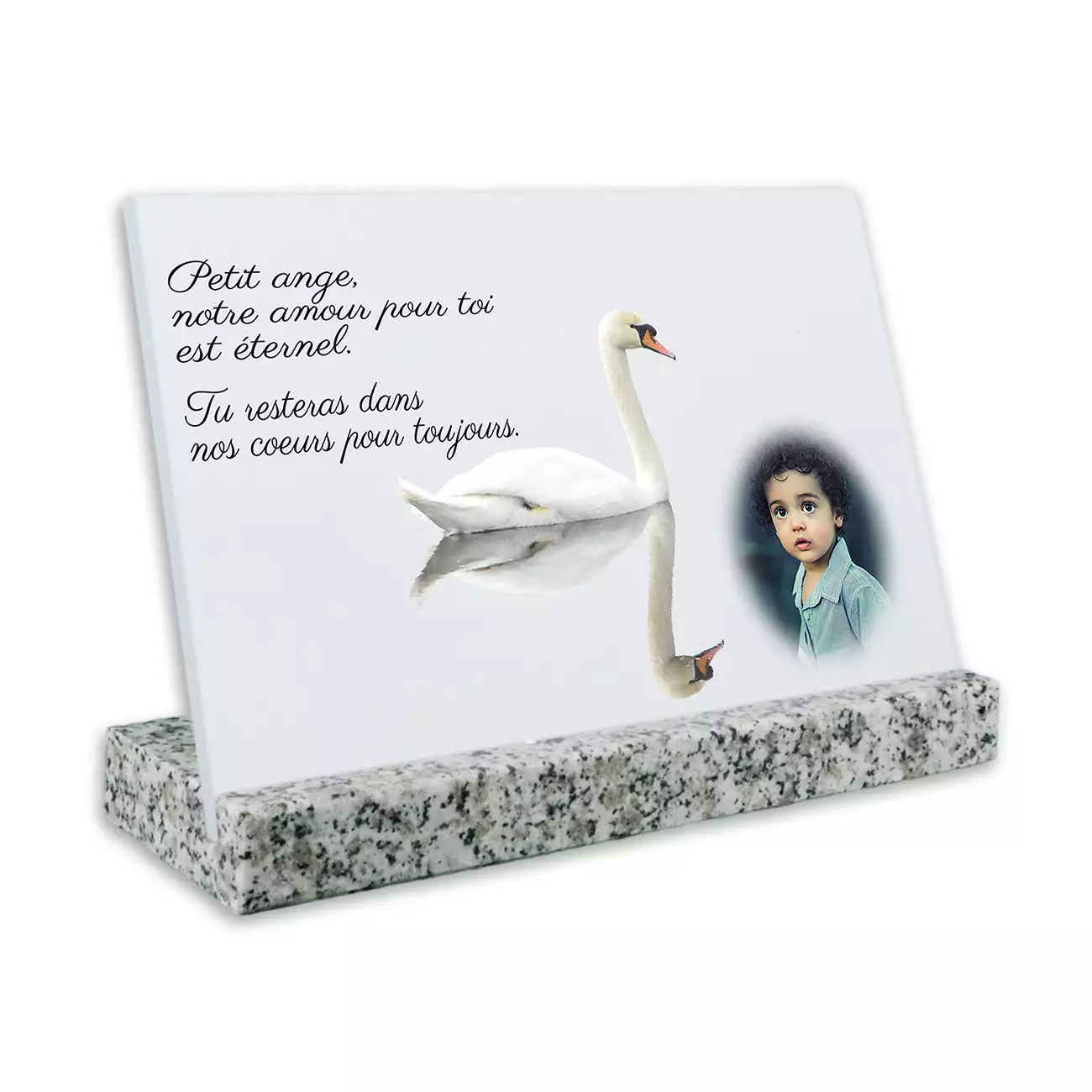 plaque funéraire avec photo personnalisée granit blanc côté