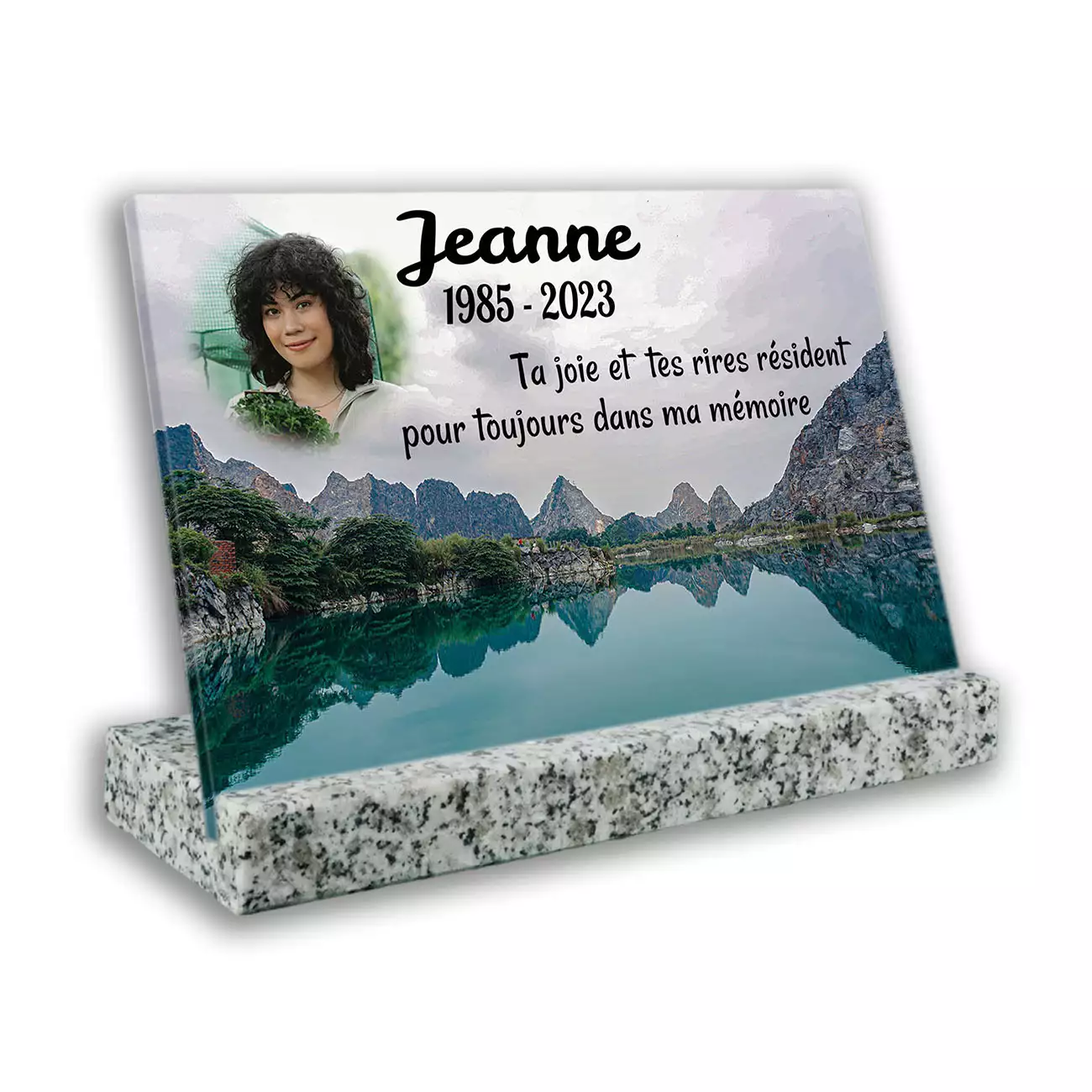 plaque funéraire personnalisée blanc avec photo