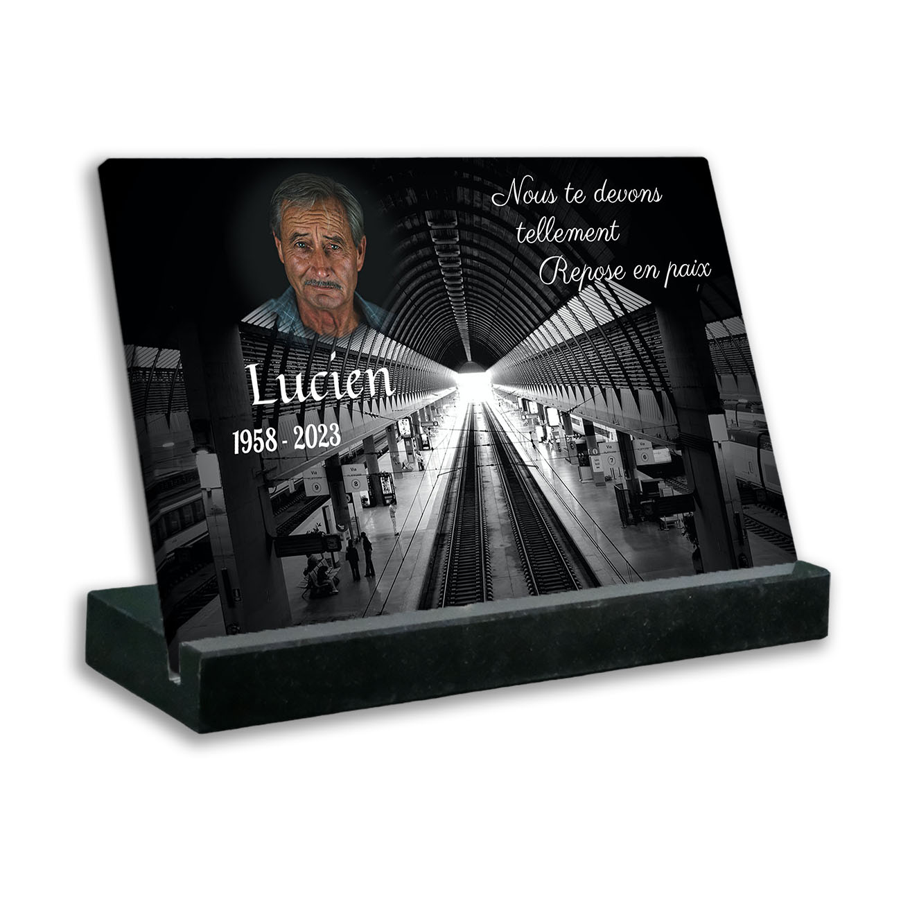 plaque funéraire personnalisée noir avec photo