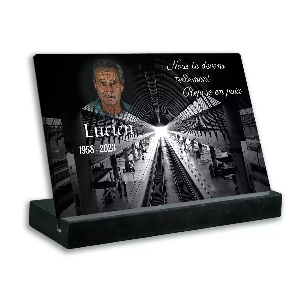 plaque funéraire personnalisée noir avec photo