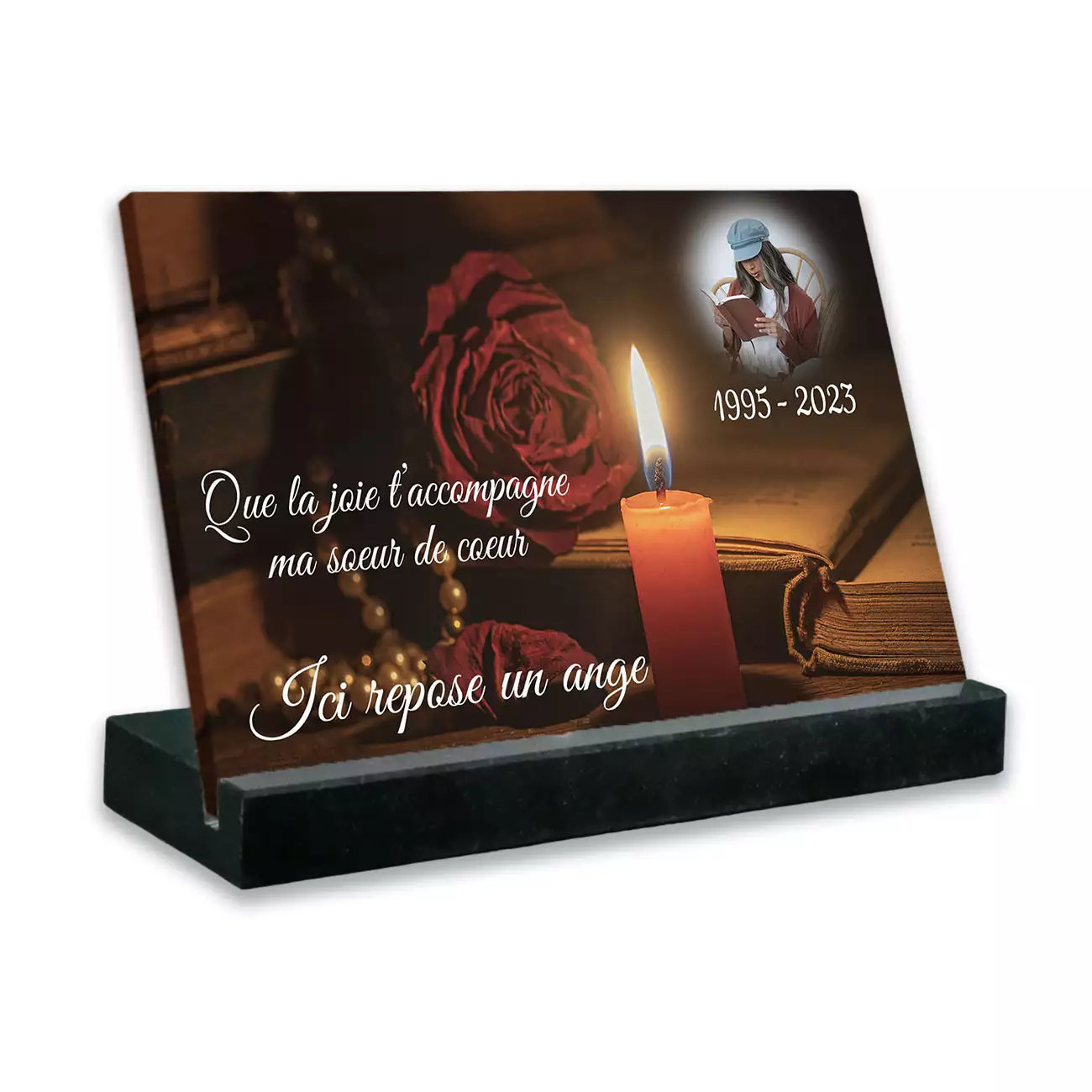 plaque funéraire personnalisée noir avec photo