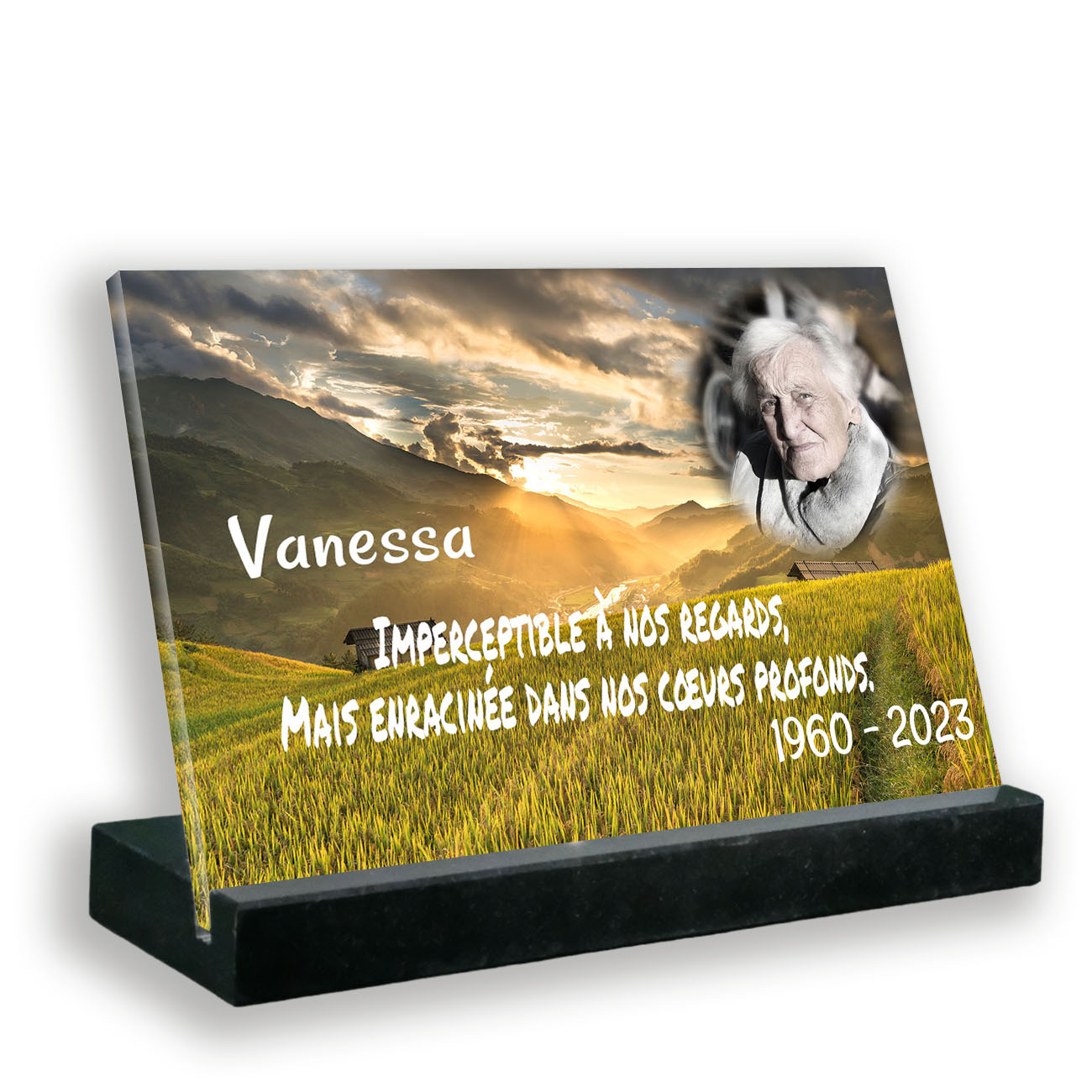 plaque funéraire personnalisée noir avec photo