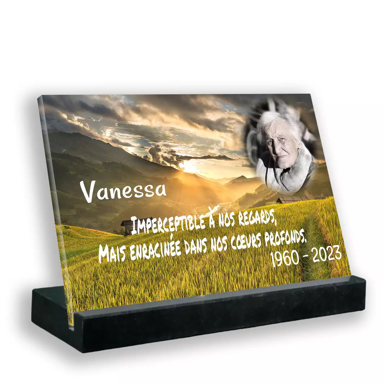 plaque funéraire personnalisée noir avec photo