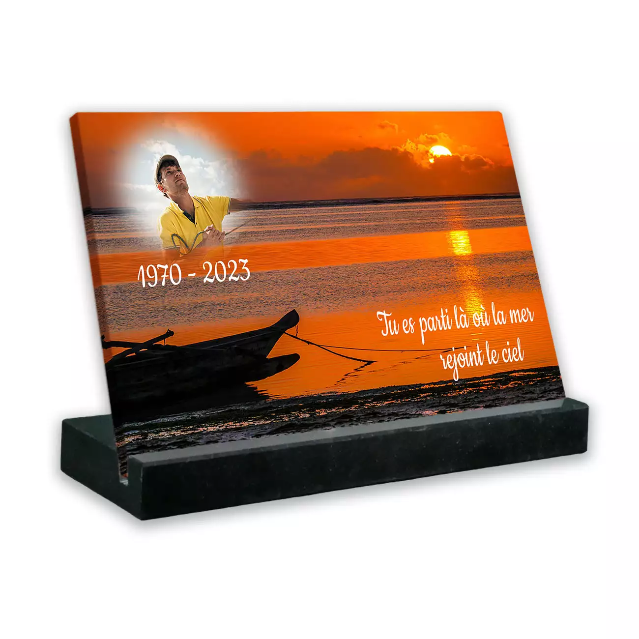 plaque funéraire personnalisée noir avec photo
