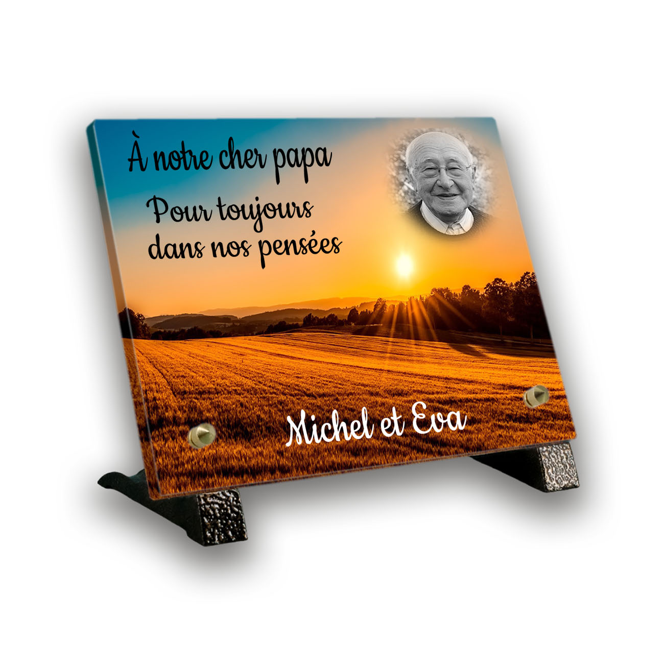 plaque funéraire personnalisée pied cote texte photo