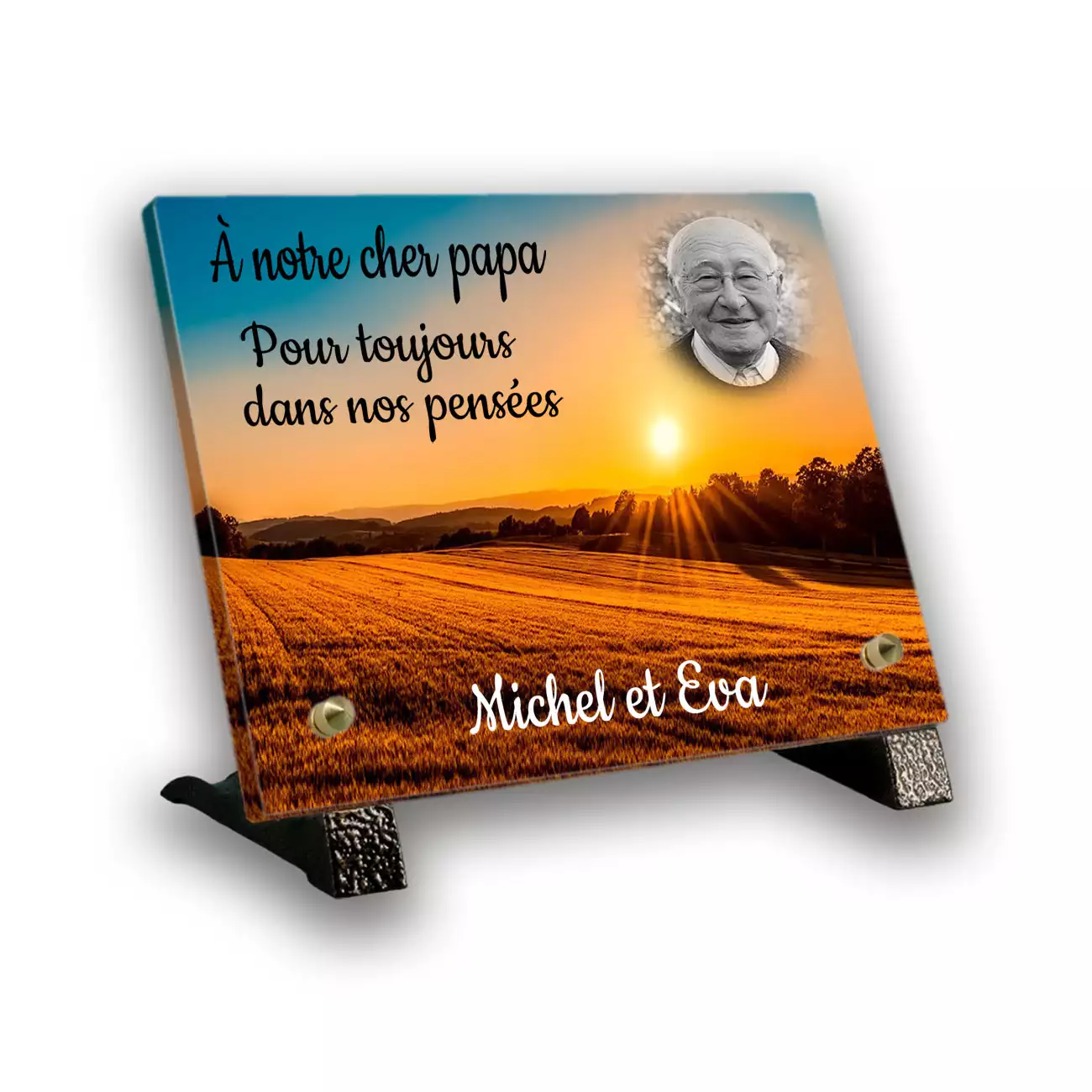 plaque funéraire personnalisée pied cote texte photo
