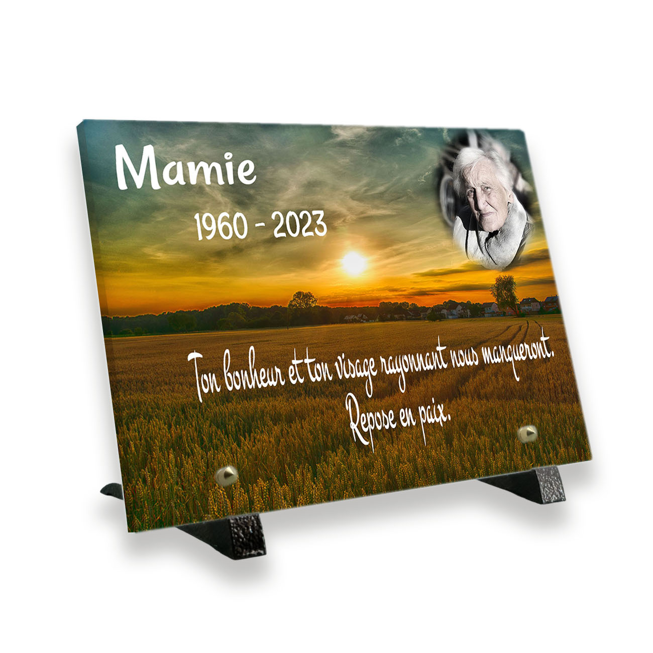 plaque funéraire personnalisée pieds avec photo