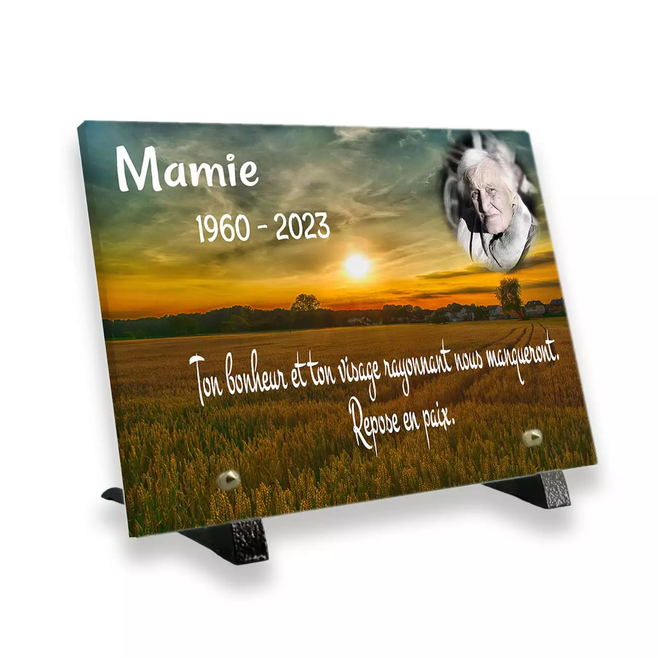plaque funéraire personnalisée pieds avec photo