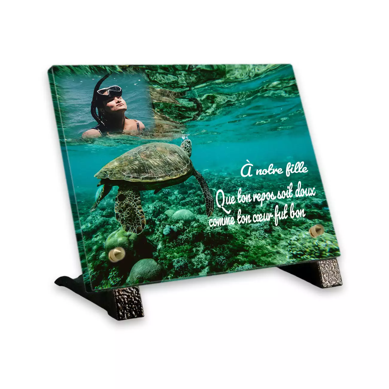 plaque funéraire personnalisée avec photo tortue
