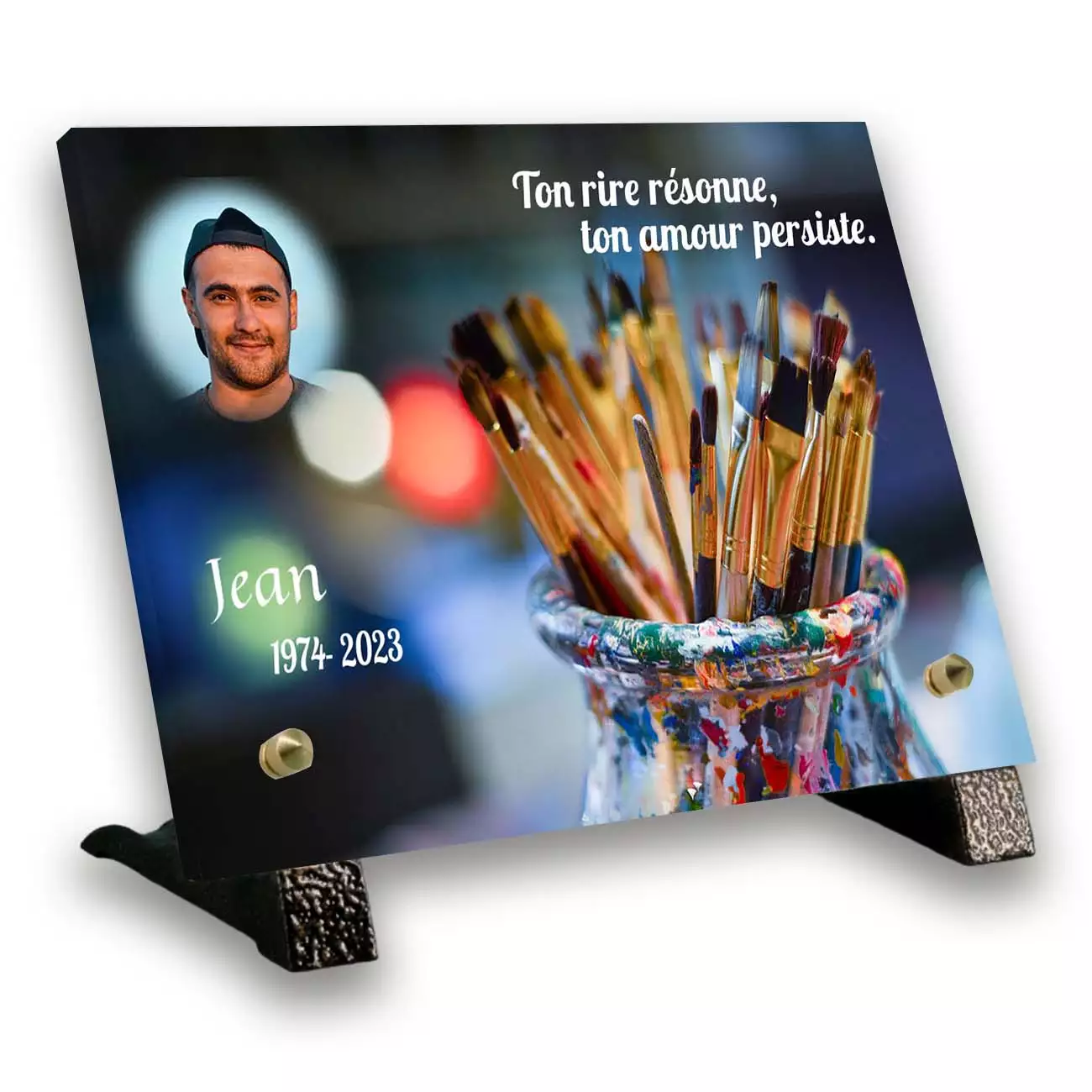 Plaque tombale personnalisée, Petit rectangle, Avec pied, Avec image