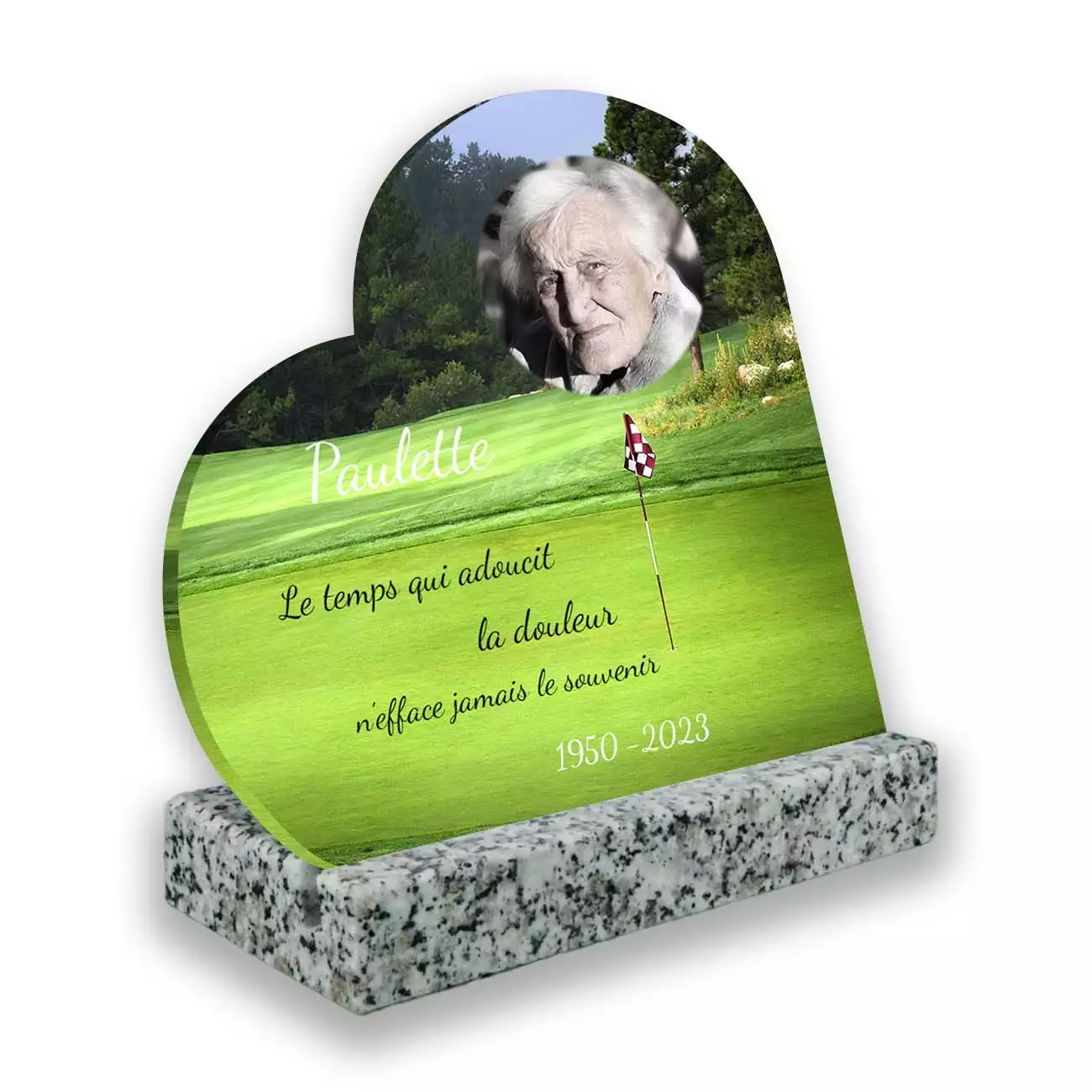 Plaque mortuaire personnalisée, Avec socle blanc, Avec image