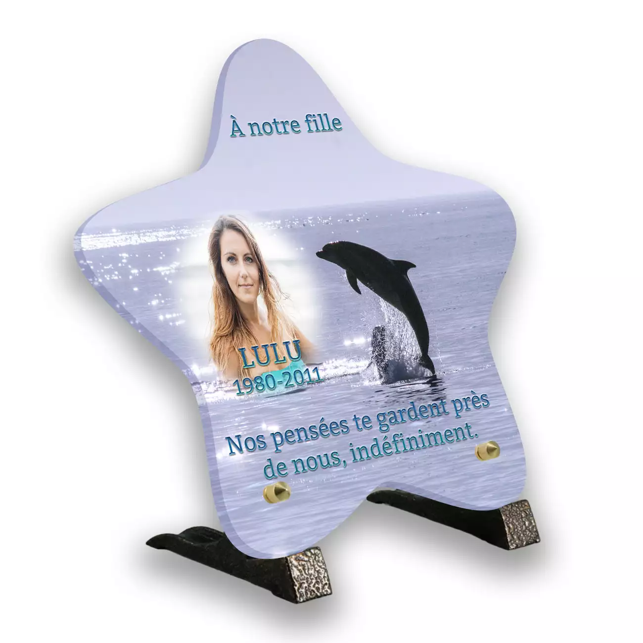 plaque funéraire personnalisée pieds avec photo